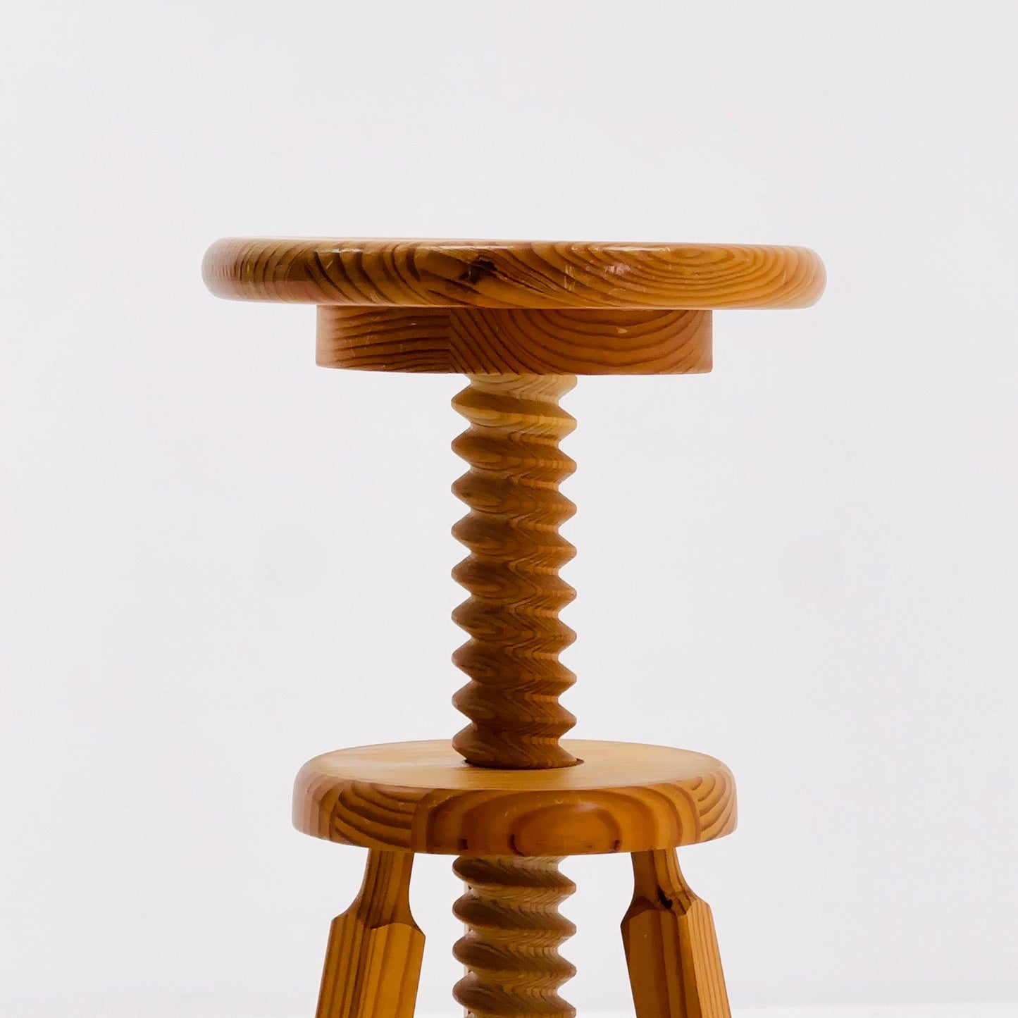 Mid century Solid wood adjustable screw craftsman stool Germany 1960s