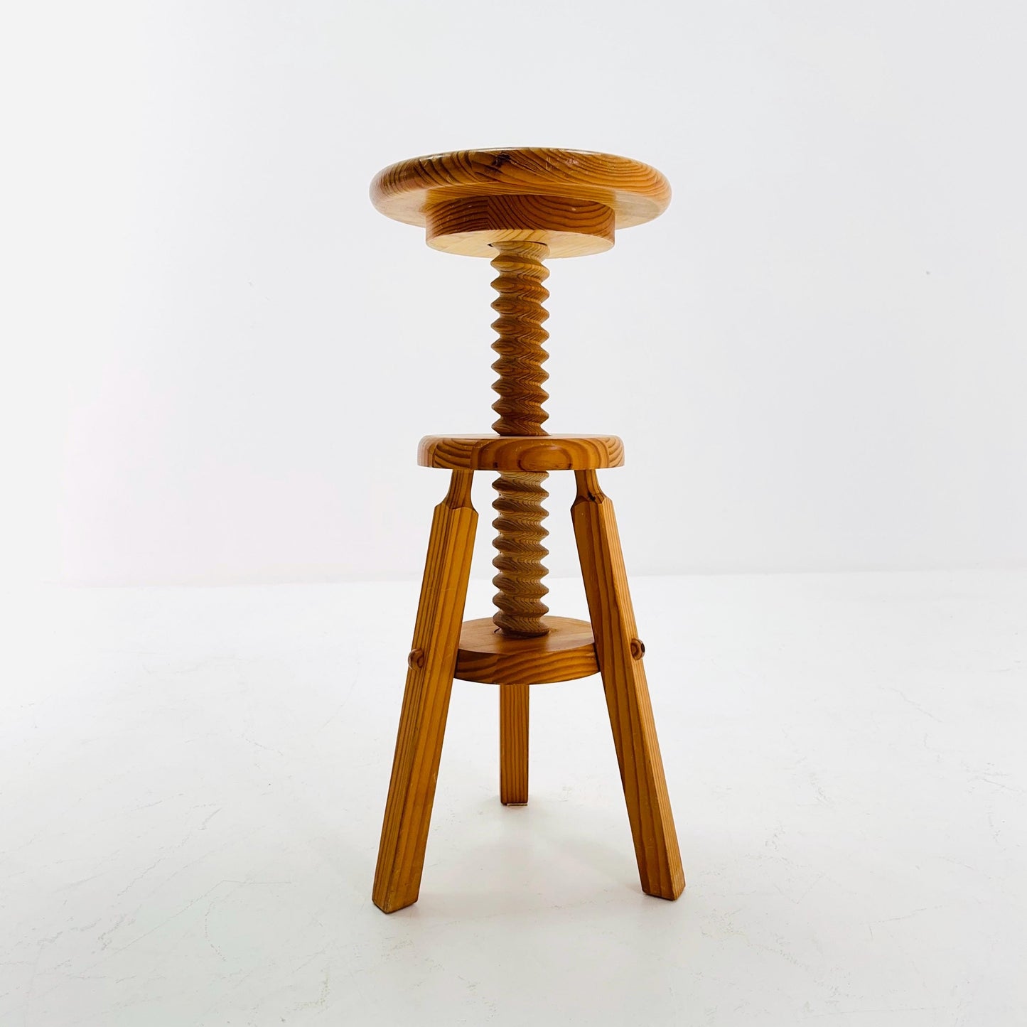 Mid century Solid wood adjustable screw craftsman stool Germany 1960s