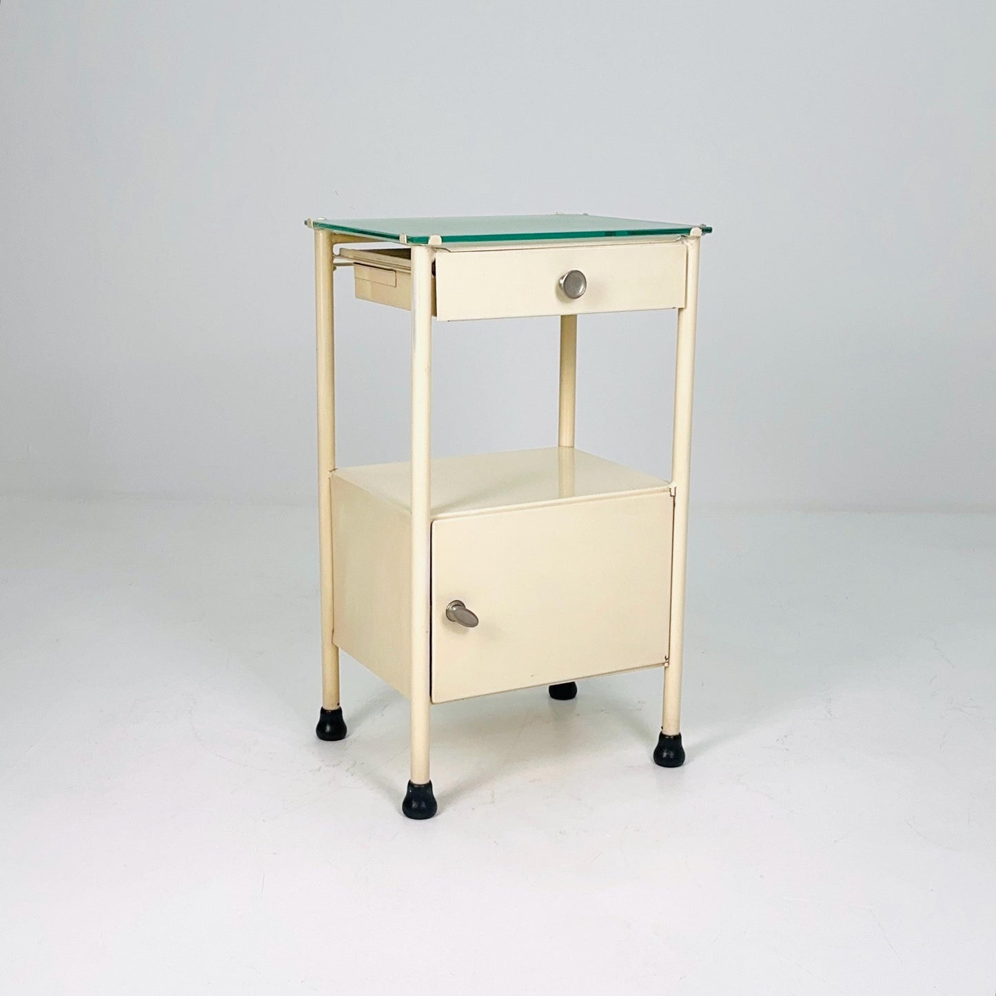 Mid century Bauhaus metal nightstand Auping/Gispen with drawer in white 1960s Germany