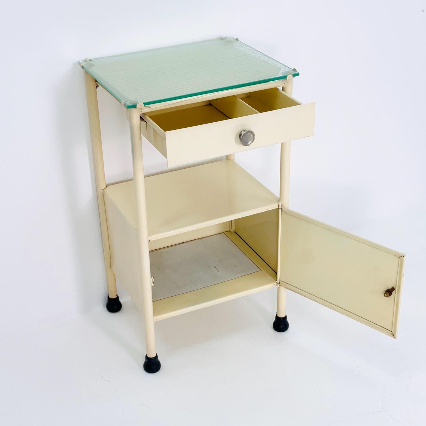 Mid century Bauhaus metal nightstand Auping/Gispen with drawer in white 1960s Germany