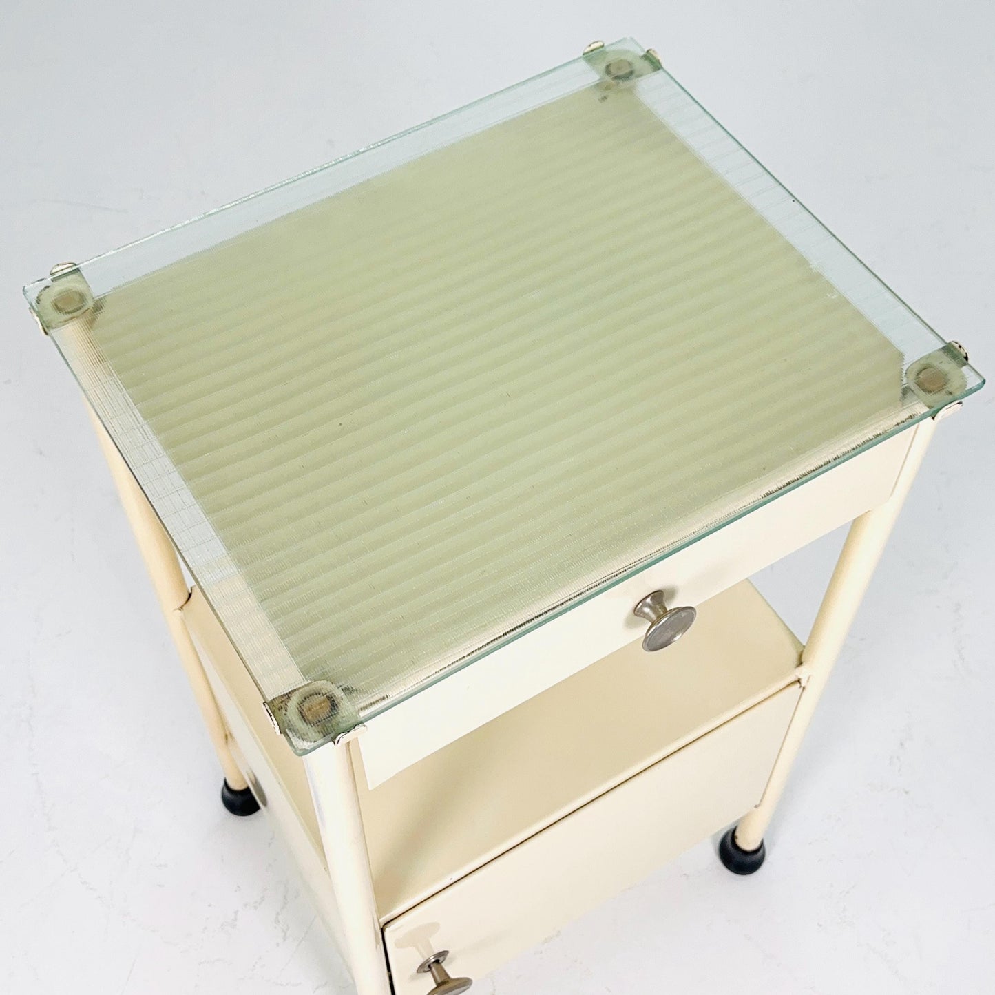 Mid century Bauhaus metal nightstand Auping/Gispen with drawer in white 1960s Germany