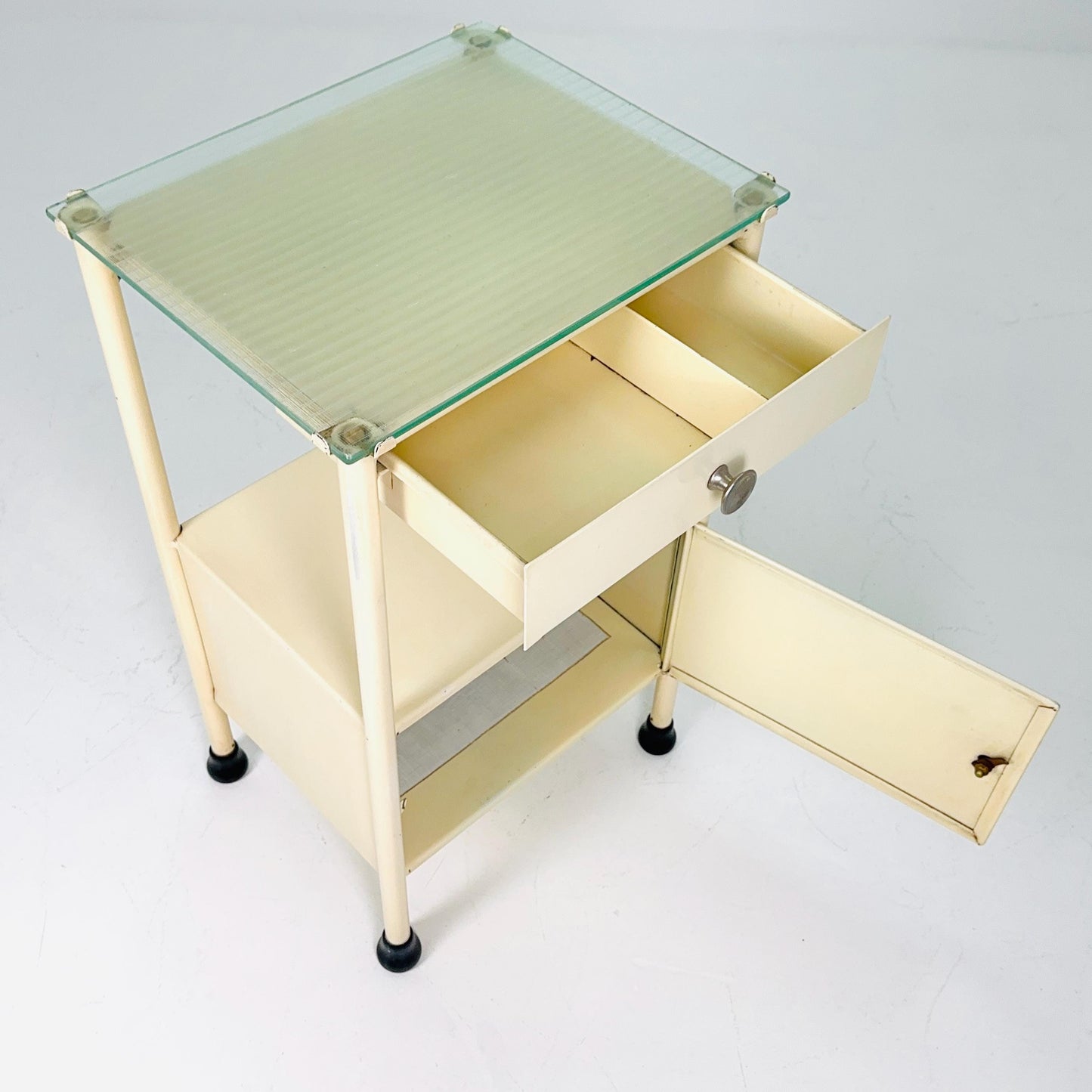 Mid century Bauhaus metal nightstand Auping/Gispen with drawer in white 1960s Germany