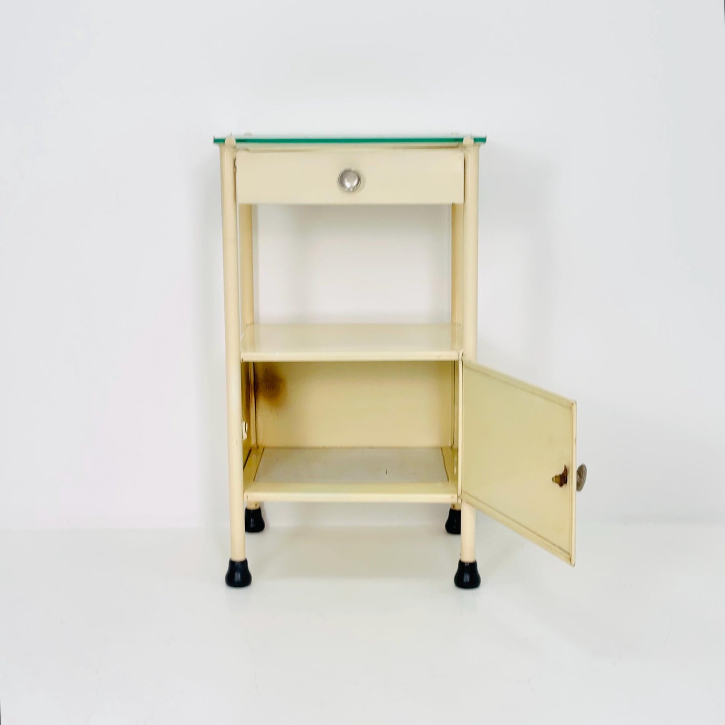 Mid century Bauhaus metal nightstand Auping/Gispen with drawer in white 1960s Germany