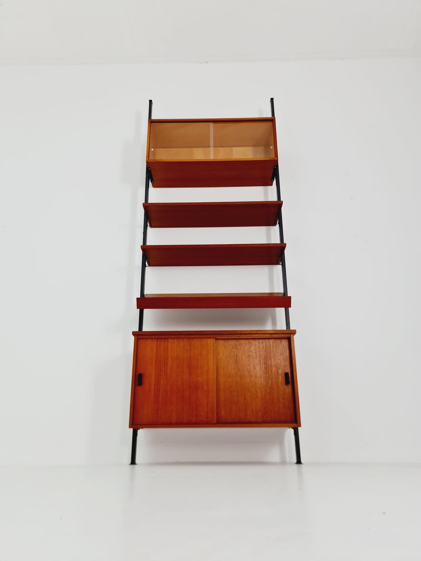 Mid century String shelf system teak & metal by Olof Pira Sweden, 1950s