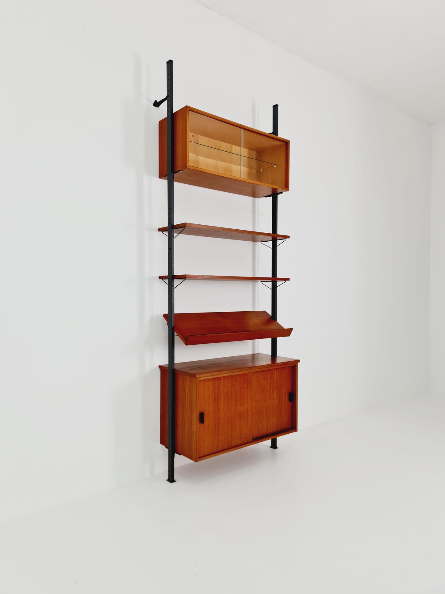 Mid century String shelf system teak & metal by Olof Pira Sweden, 1950s