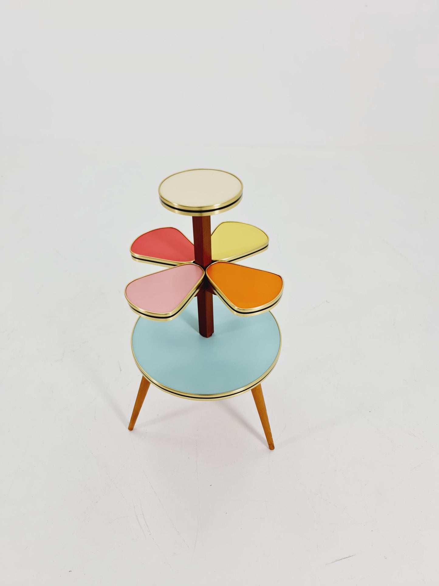 1950s German Plant Stand, Colorful Vintage Mid-Century Minimalist Indoor Plant Stand Side Table Retro flower table