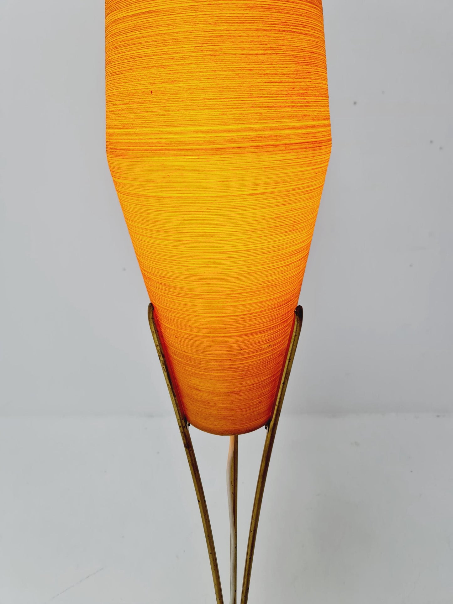Mid century German tripod floor lamp in Brass and cocoon shade By Klingele for Artimeta 1957s