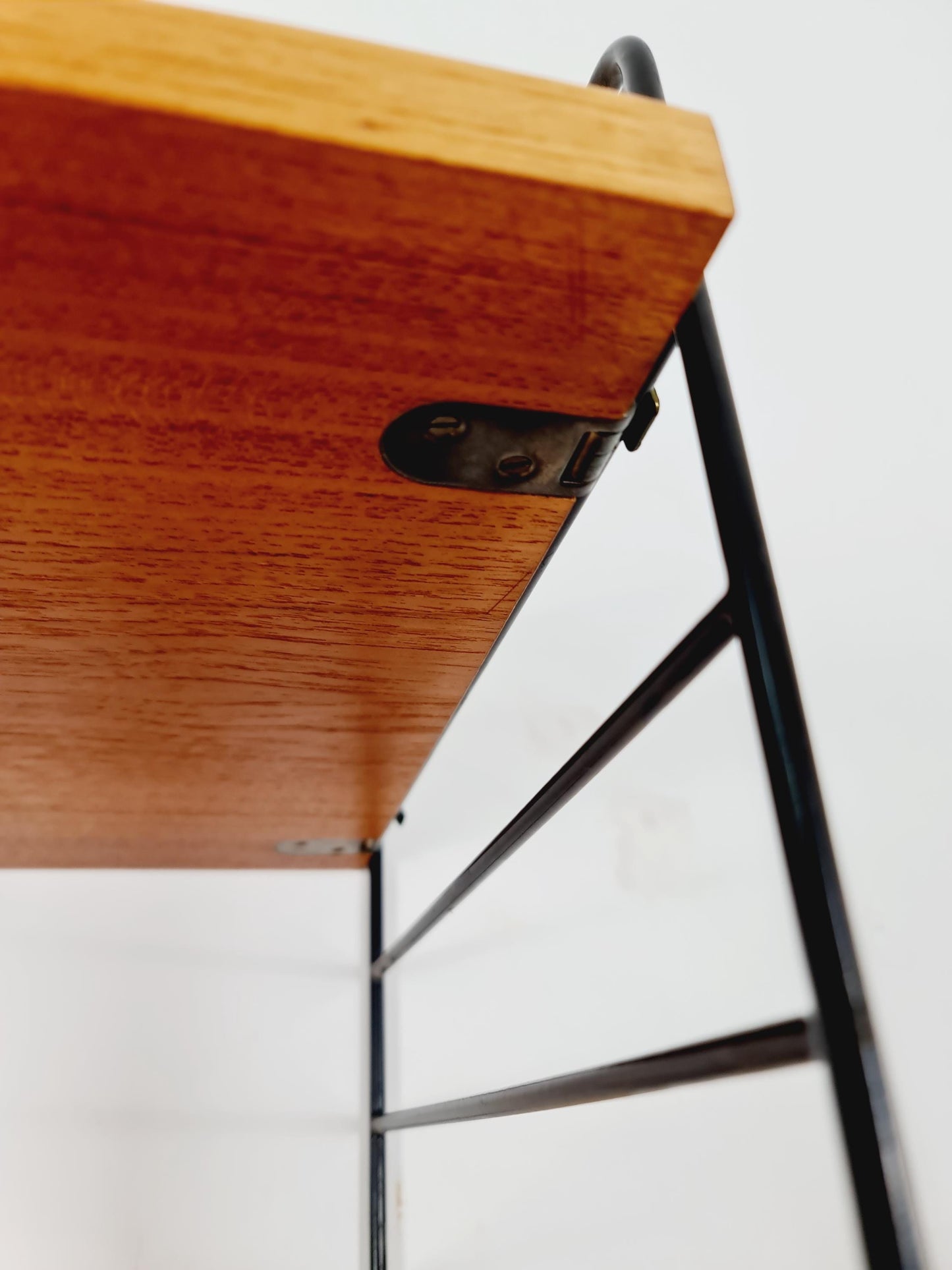 Original MCM Teak shelving system - consists of Black lacquered metal ladders, from string Stockholm 1960s