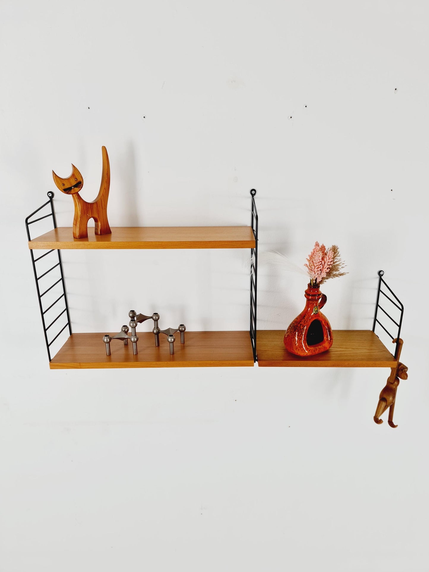 Original MCM Ash shelving system - consists of Black lacquered metal ladders, from string Stockholm 1960s