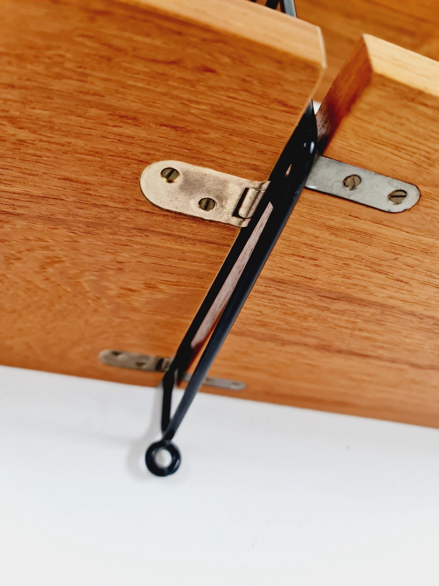Original MCM Teak shelving system - consists of Black lacquered metal ladders, from string Stockholm 1960s