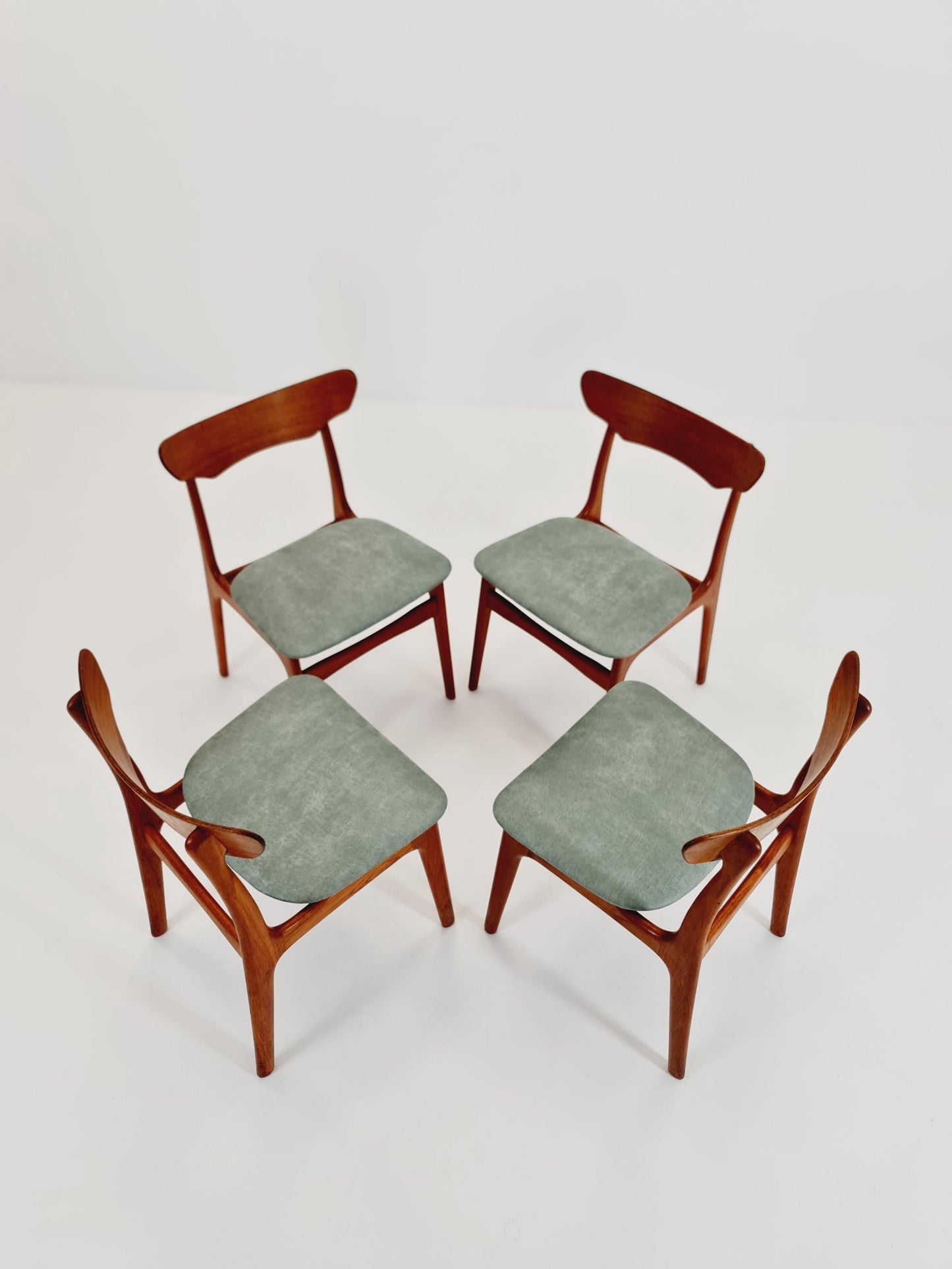 Mid Century Dansih Teak and Leather chair by schiønning & Elgaard ,1960s Set of 4