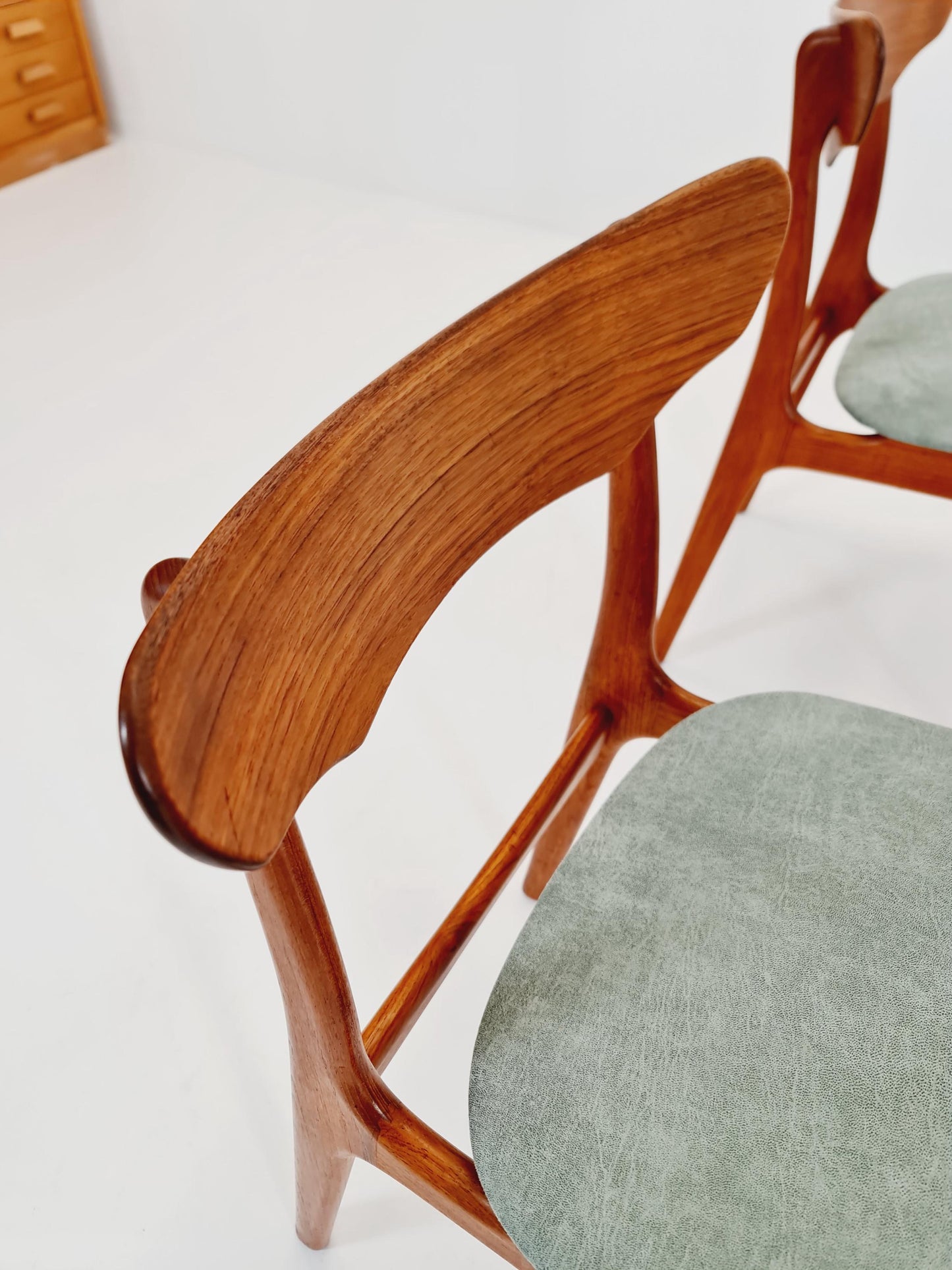Mid Century Dansih Teak and Leather chair by schiønning & Elgaard ,1960s Set of 4
