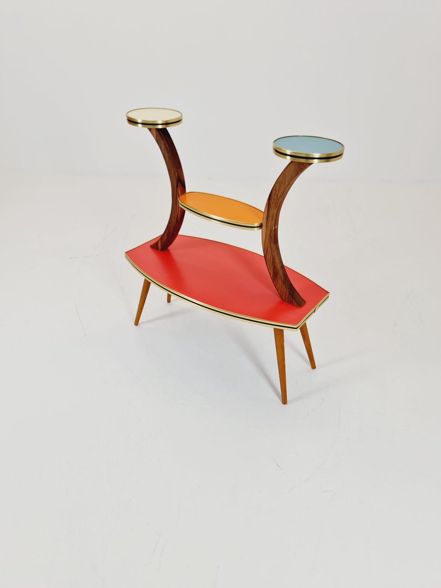 Rare Large German Plant Stand, Colorful Vintage Mid-Century Minimalist Indoor Plant Stand Side Table Retro flower table, 1950s