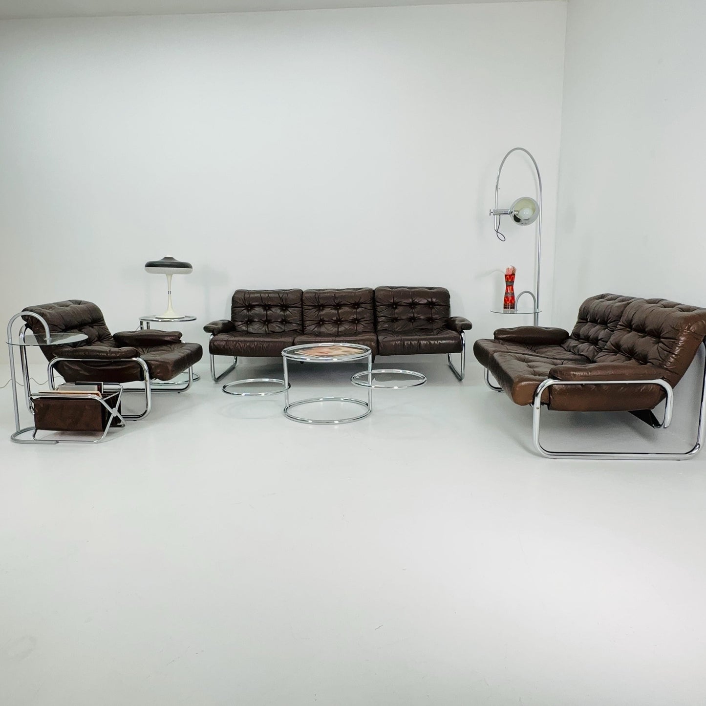 Mid century 2-Seater / tubular frame brown leather sofa "BORKUM" by Johan Bertil Häggström for Ikea 1970s