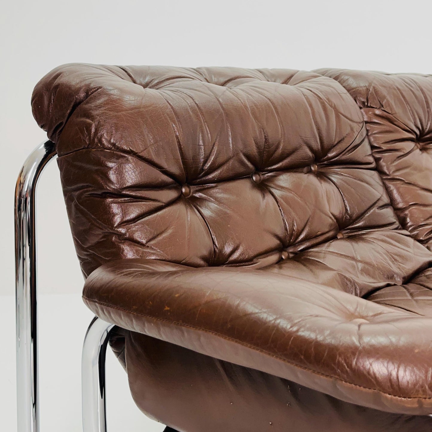 Mid century 2-Seater / tubular frame brown leather sofa "BORKUM" by Johan Bertil Häggström for Ikea 1970s