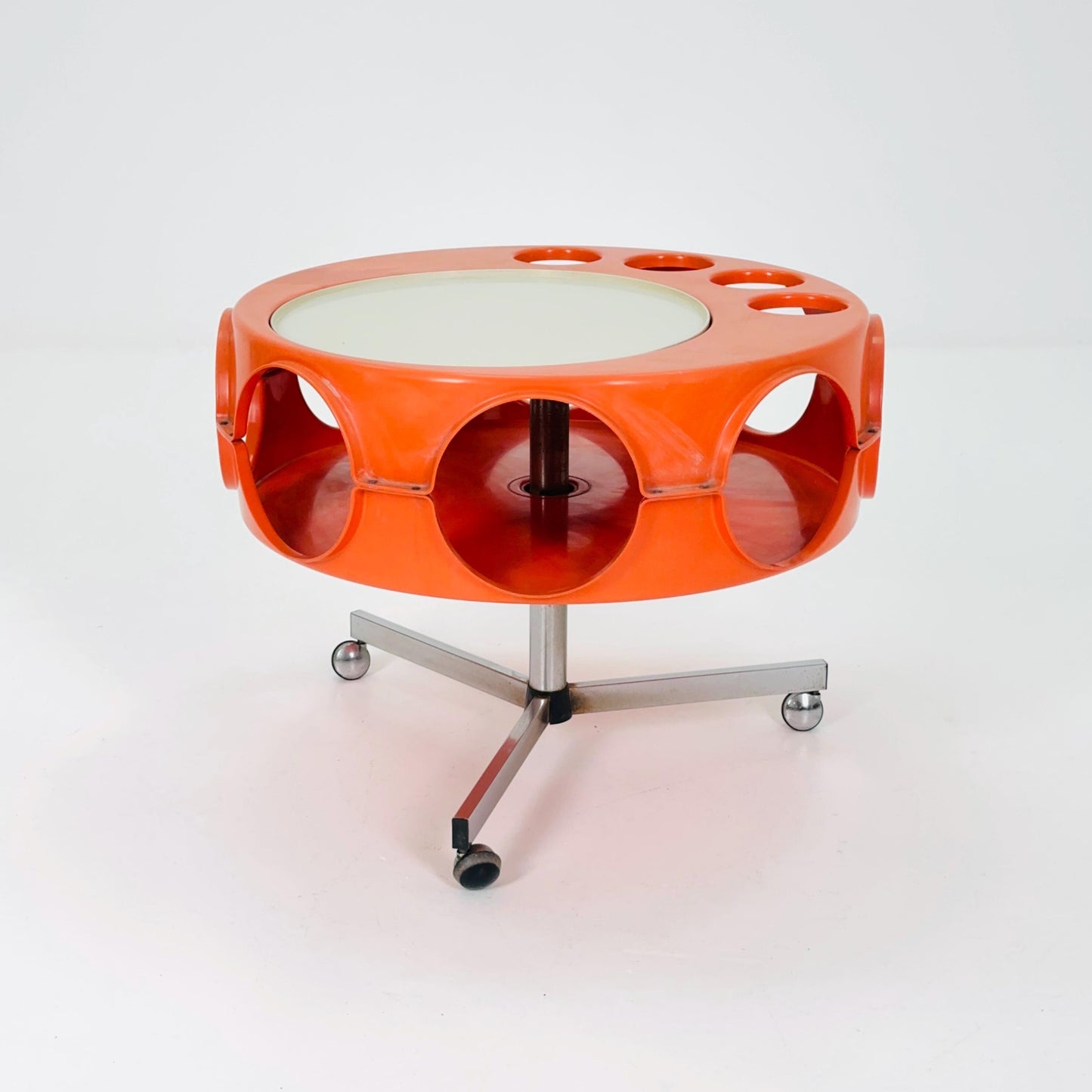 Space Age Rotobar Bar Cart by Curver, Orange & White, 1970s Netherlands