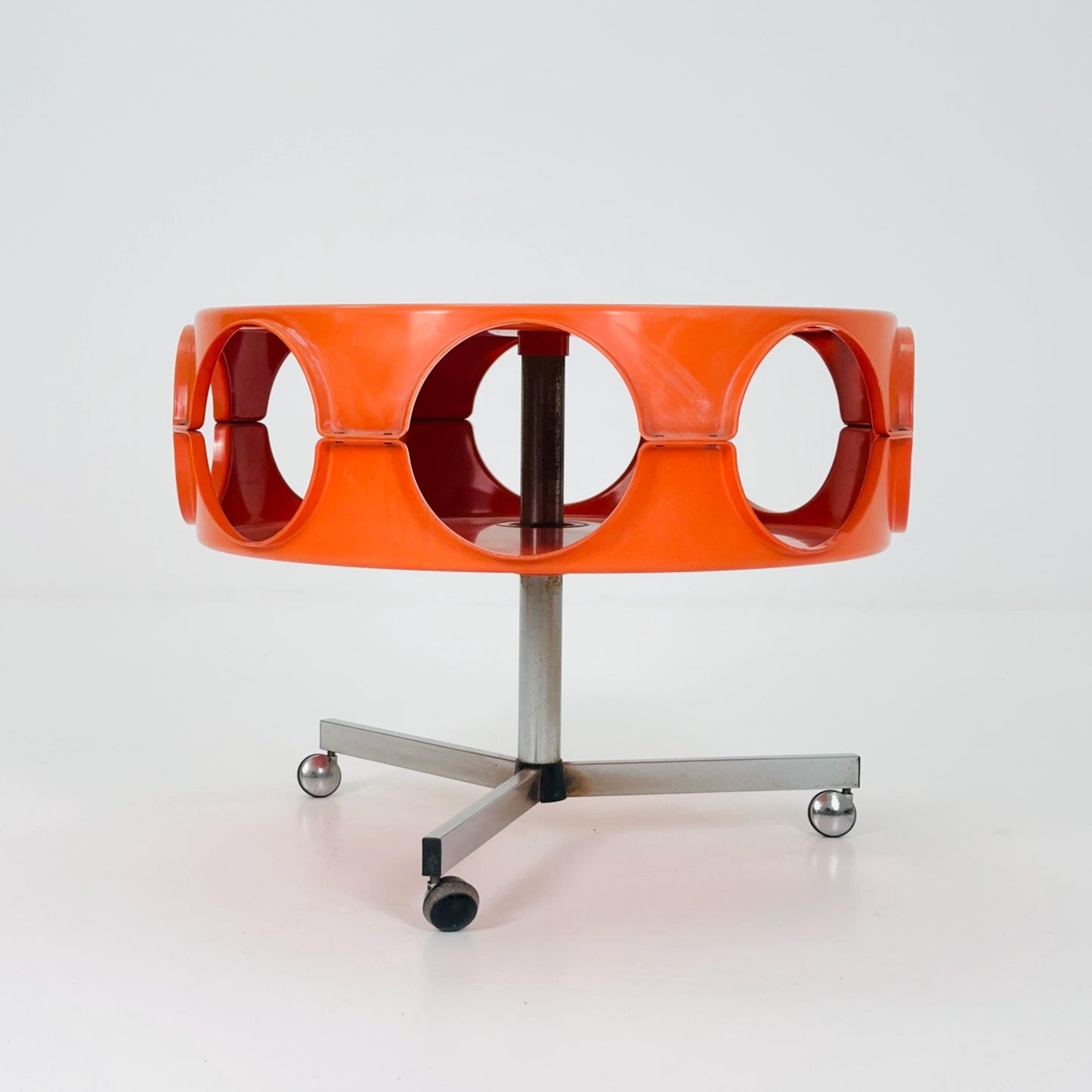Space Age Rotobar Bar Cart by Curver, Orange & White, 1970s Netherlands