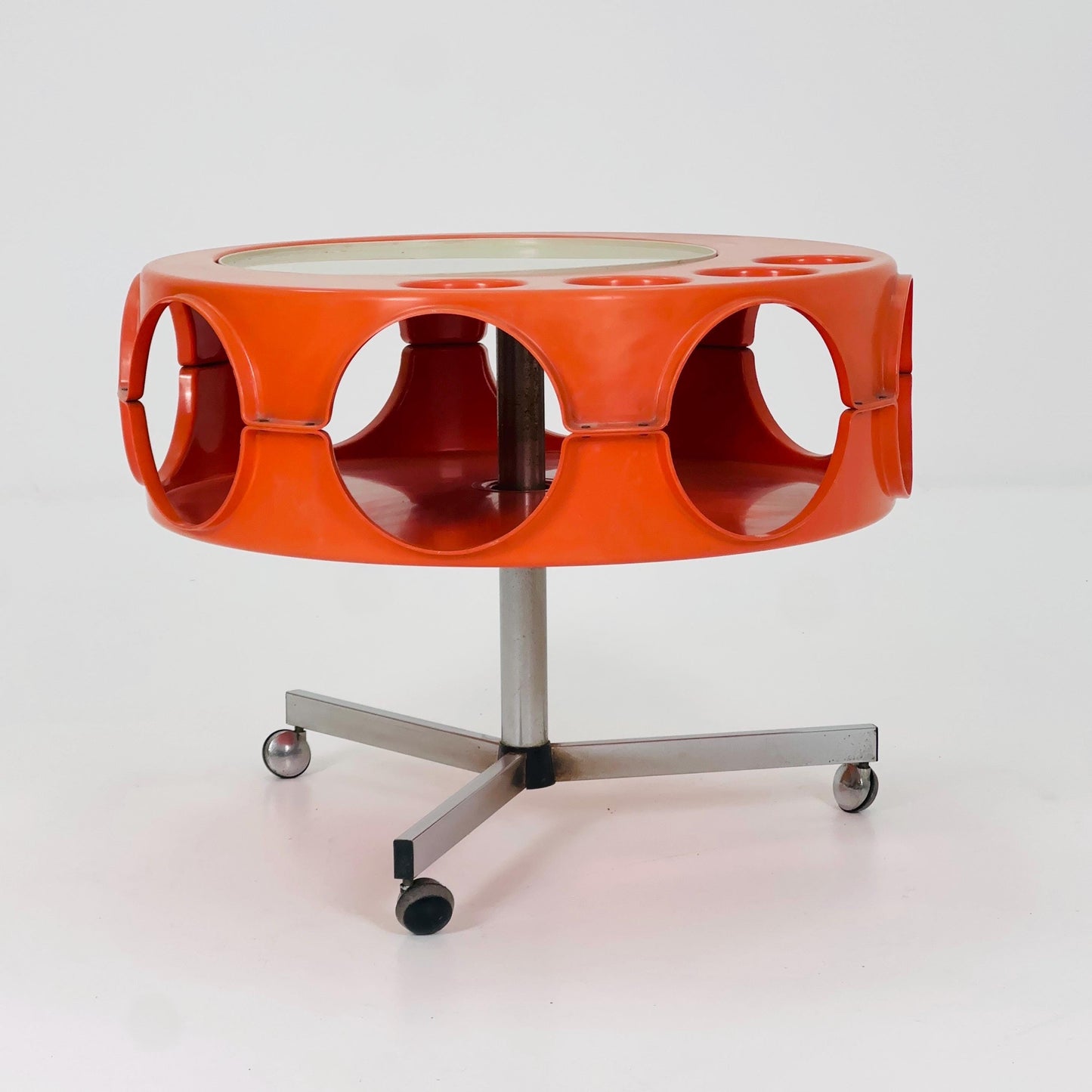 Space Age Rotobar Bar Cart by Curver, Orange & White, 1970s Netherlands