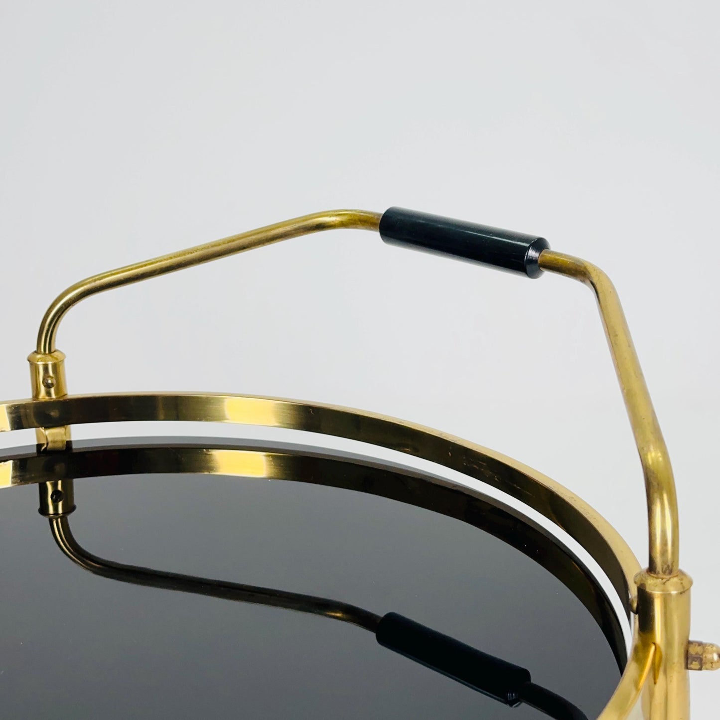 Mid-Century Brass & Black Glass Round Trolley — Germany, 1970s | Elegant Vintage Bar Cart
