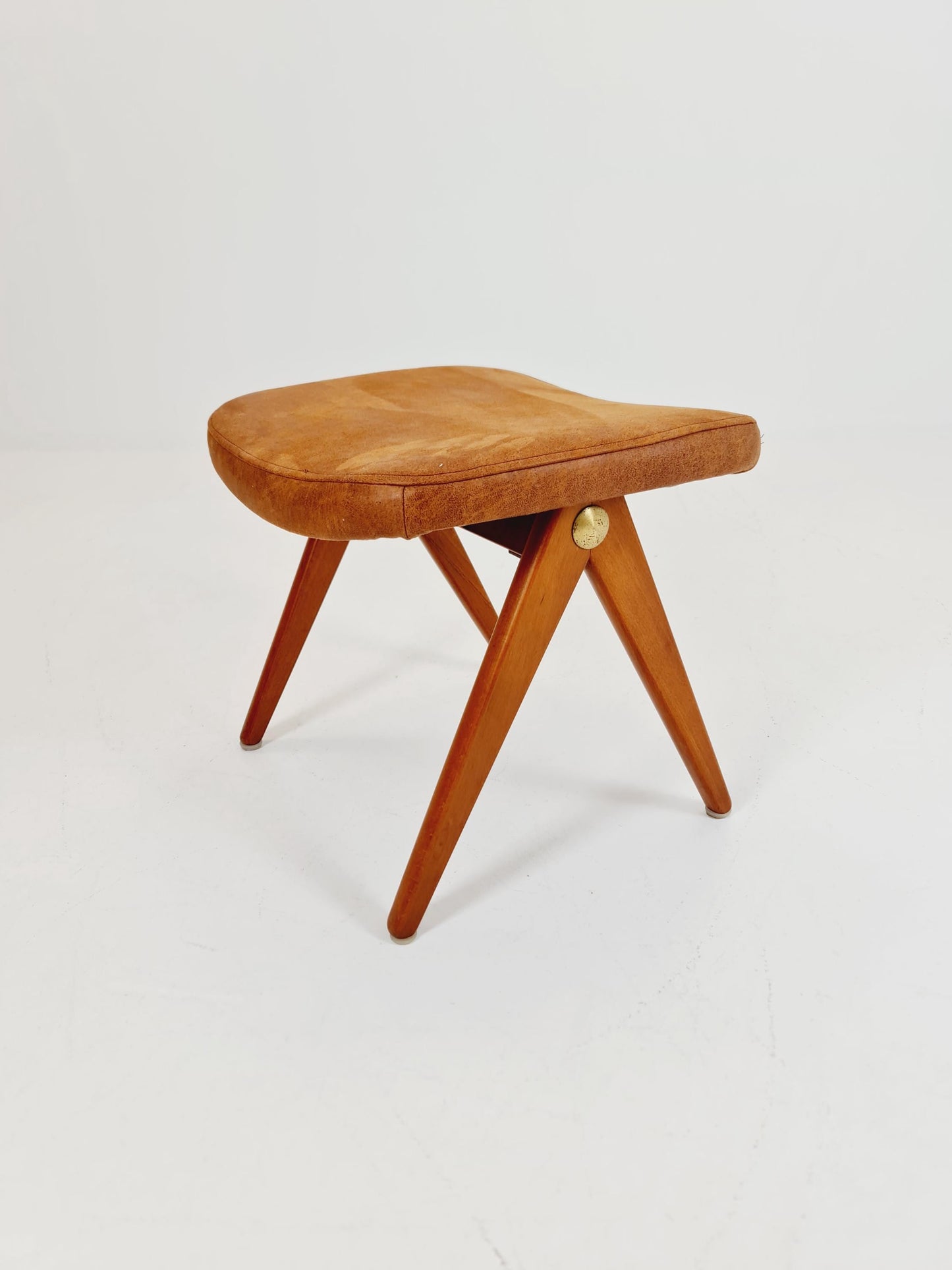 Vintage Swedish beech stool ottoman by Bengt Ruda for Nordiska Kompaniet , 1960s