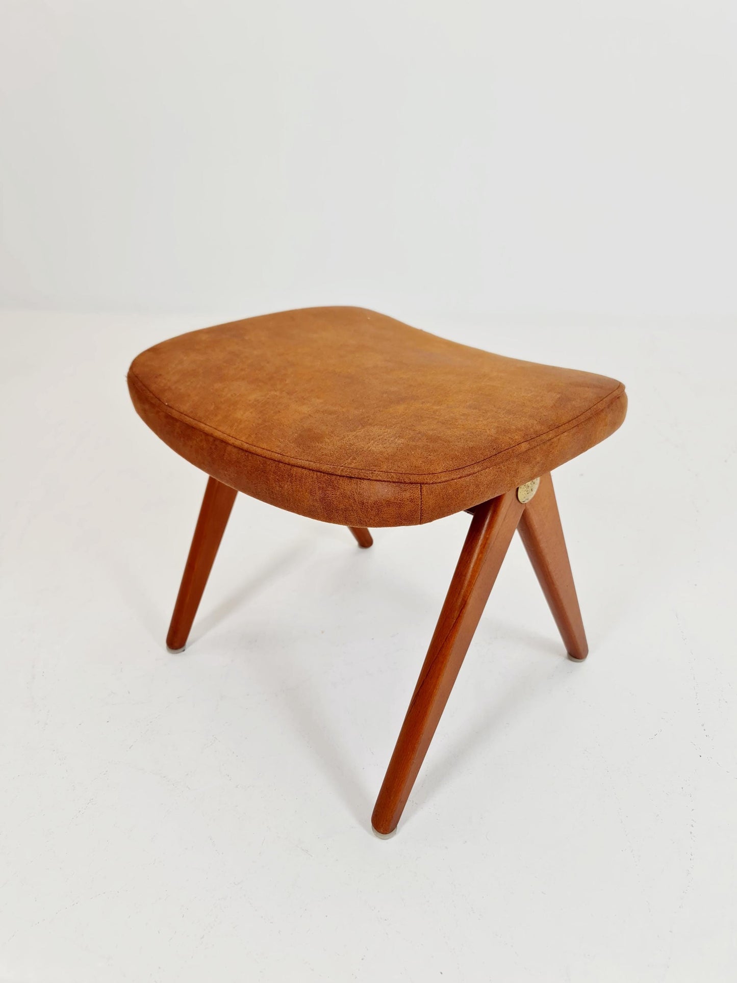 Vintage Swedish beech stool ottoman by Bengt Ruda for Nordiska Kompaniet , 1960s