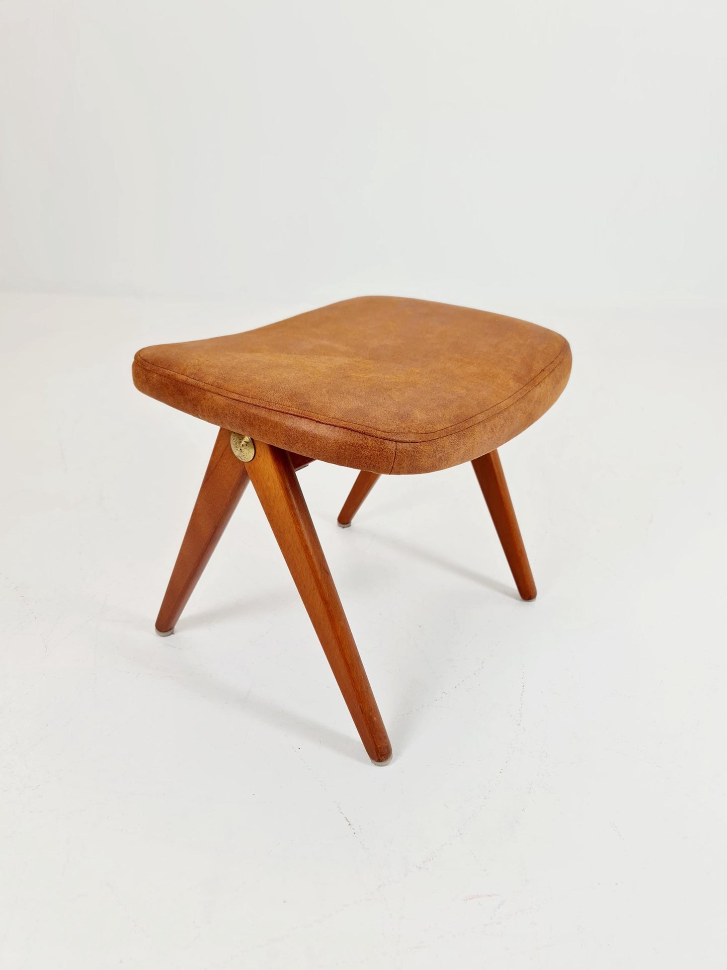 Vintage Swedish beech stool ottoman by Bengt Ruda for Nordiska Kompaniet , 1960s