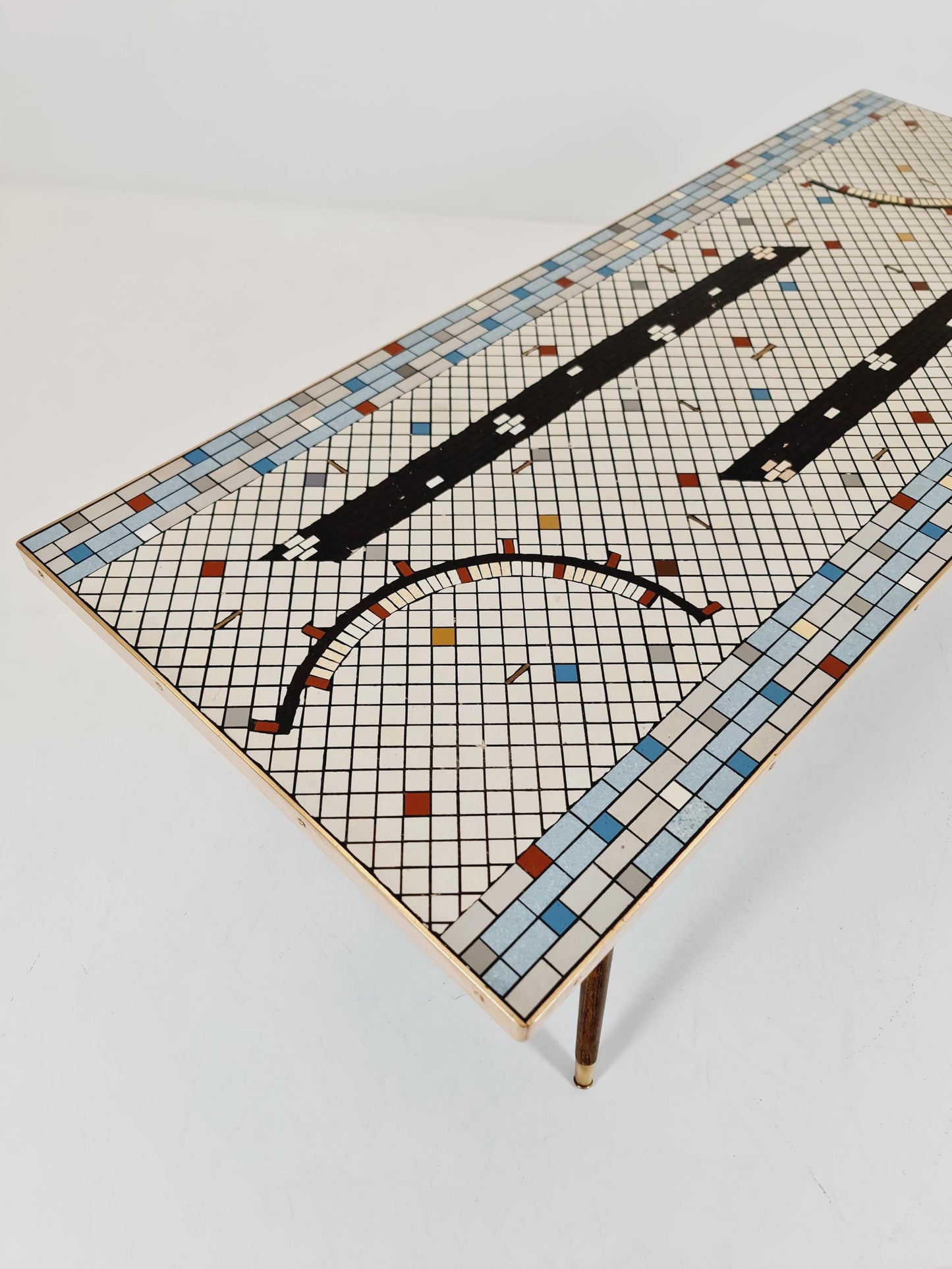 Unique mosaic & solid brass coffee table, 1950s