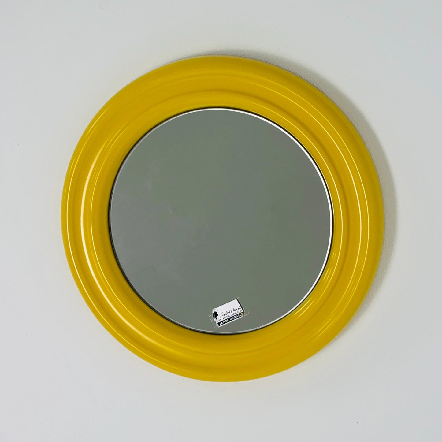 Mid century Spaceage yellow Kristal wall round mirror Schönbuch ,1970s Germany