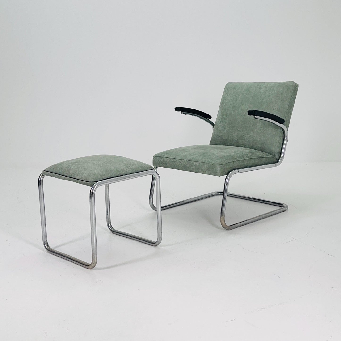 Mid-Century Bauhaus Lounge Chair & Ottoman Set by Drabert, Germany, 1950s