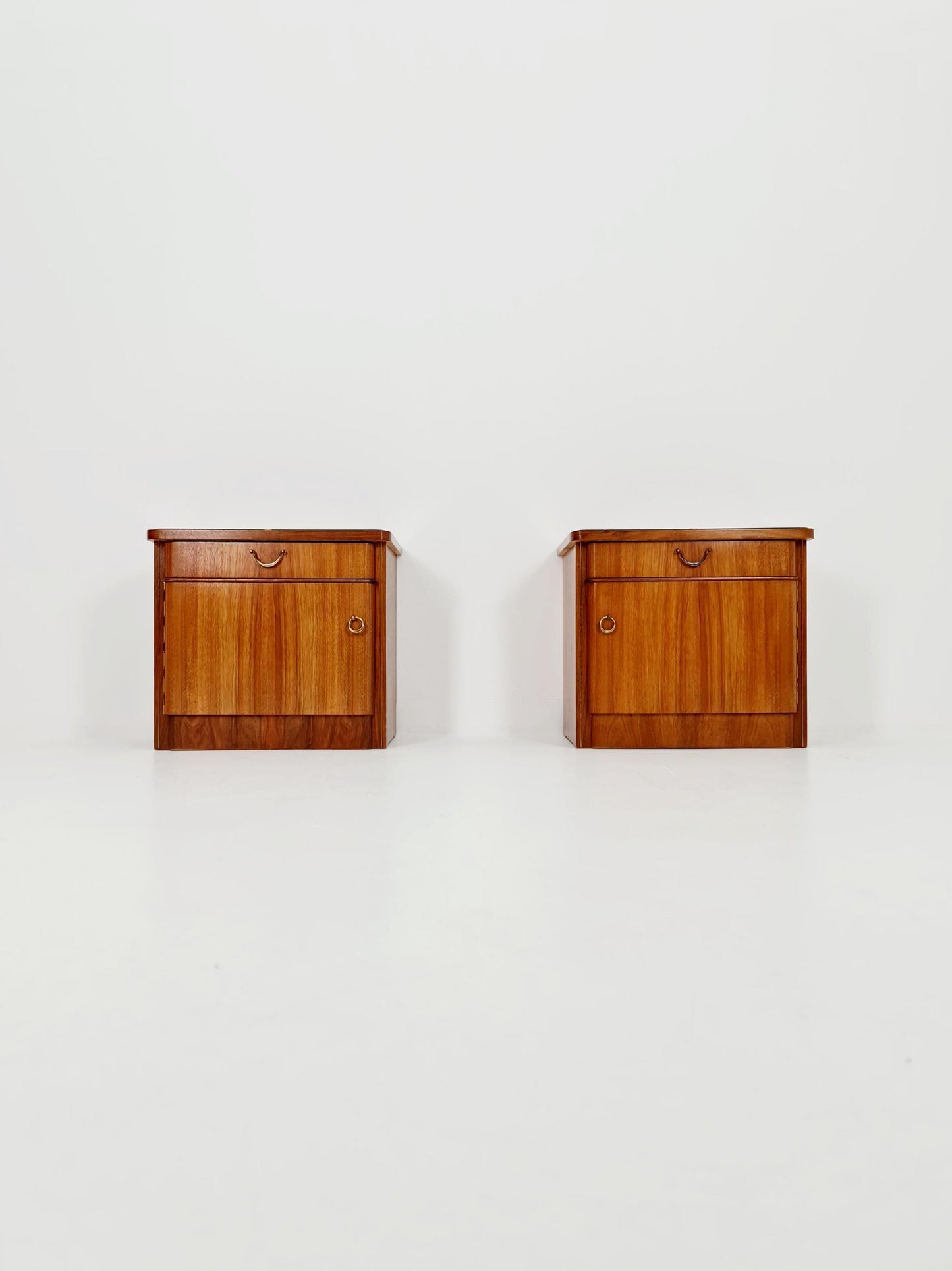 German Mid century nightstands/ walnut bedside tables With Glass top BY WK Möbel , 1960s