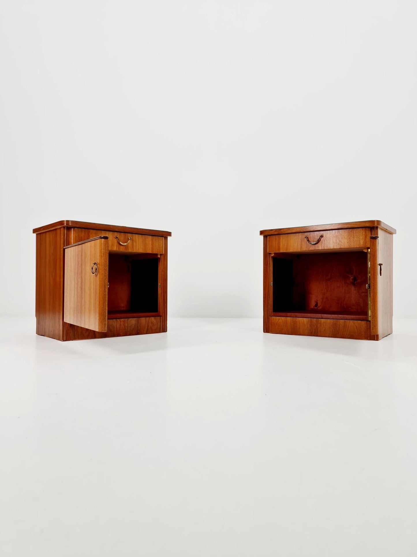German Mid century nightstands/ walnut bedside tables With Glass top BY WK Möbel , 1960s