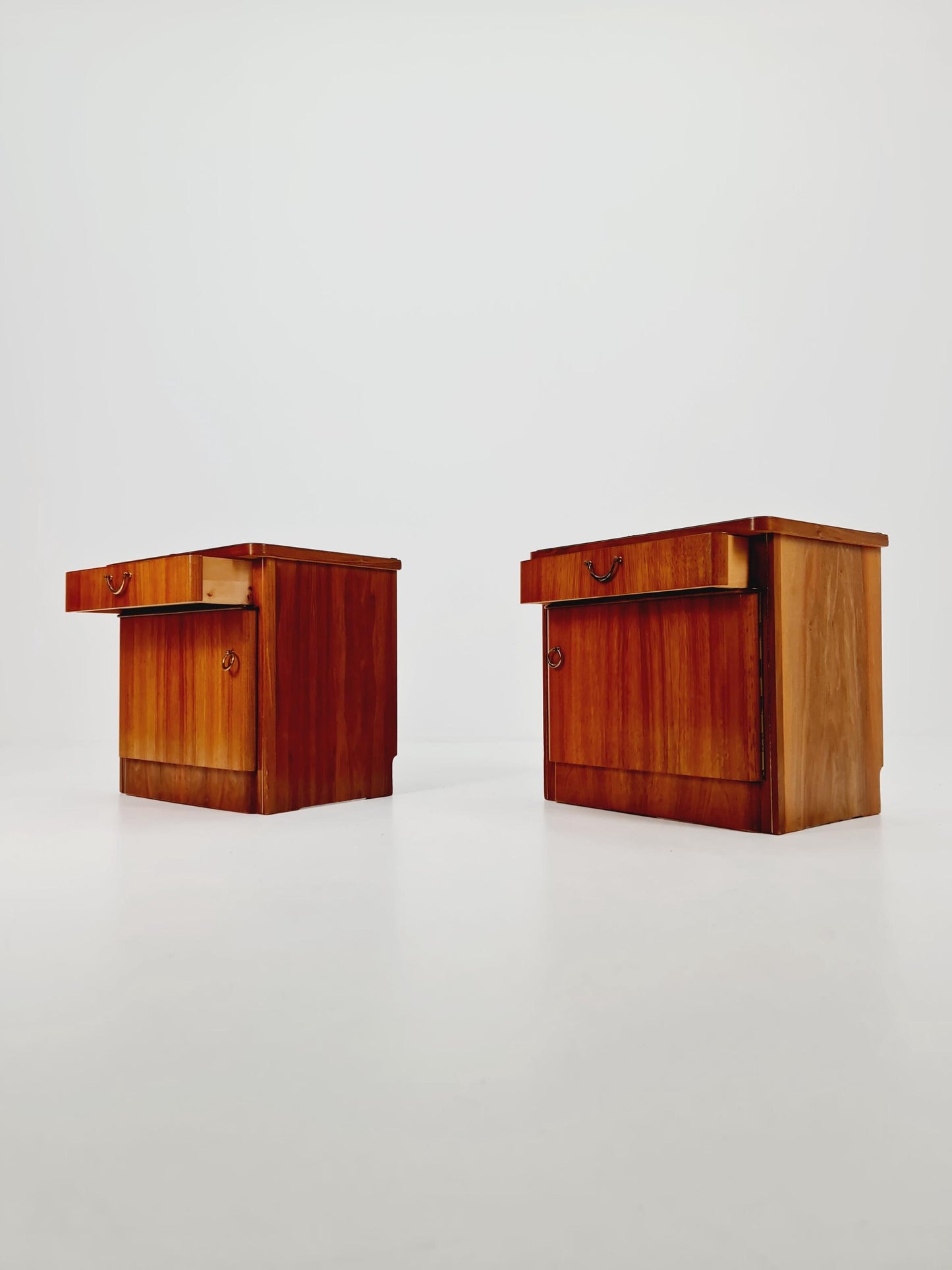 German Mid century nightstands/ walnut bedside tables With Glass top BY WK Möbel , 1960s