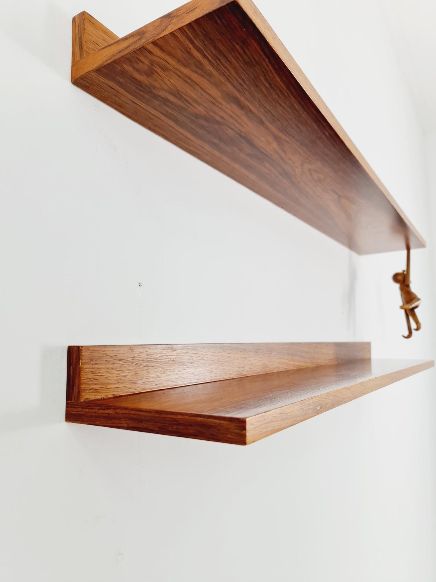 Pair of Big Danish Rose wood floating hanging shelf, 1960s