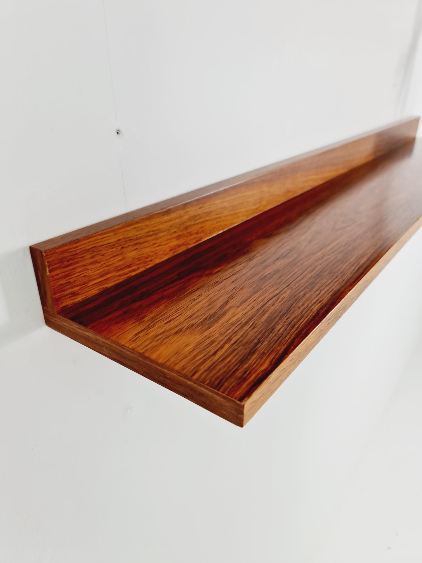 Pair of Big Danish Rose wood floating hanging shelf, 1960s