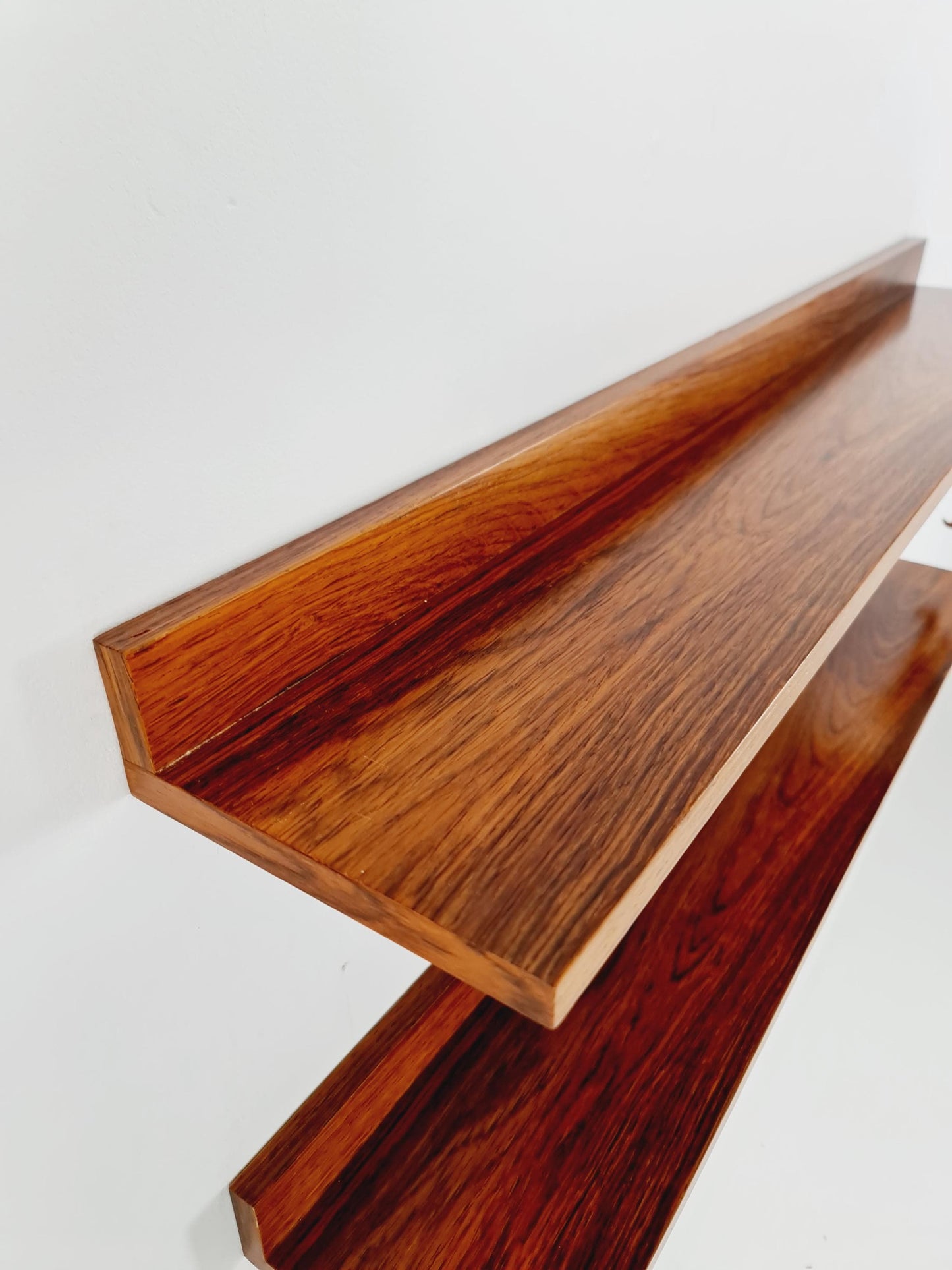 Pair of Big Danish Rose wood floating hanging shelf, 1960s