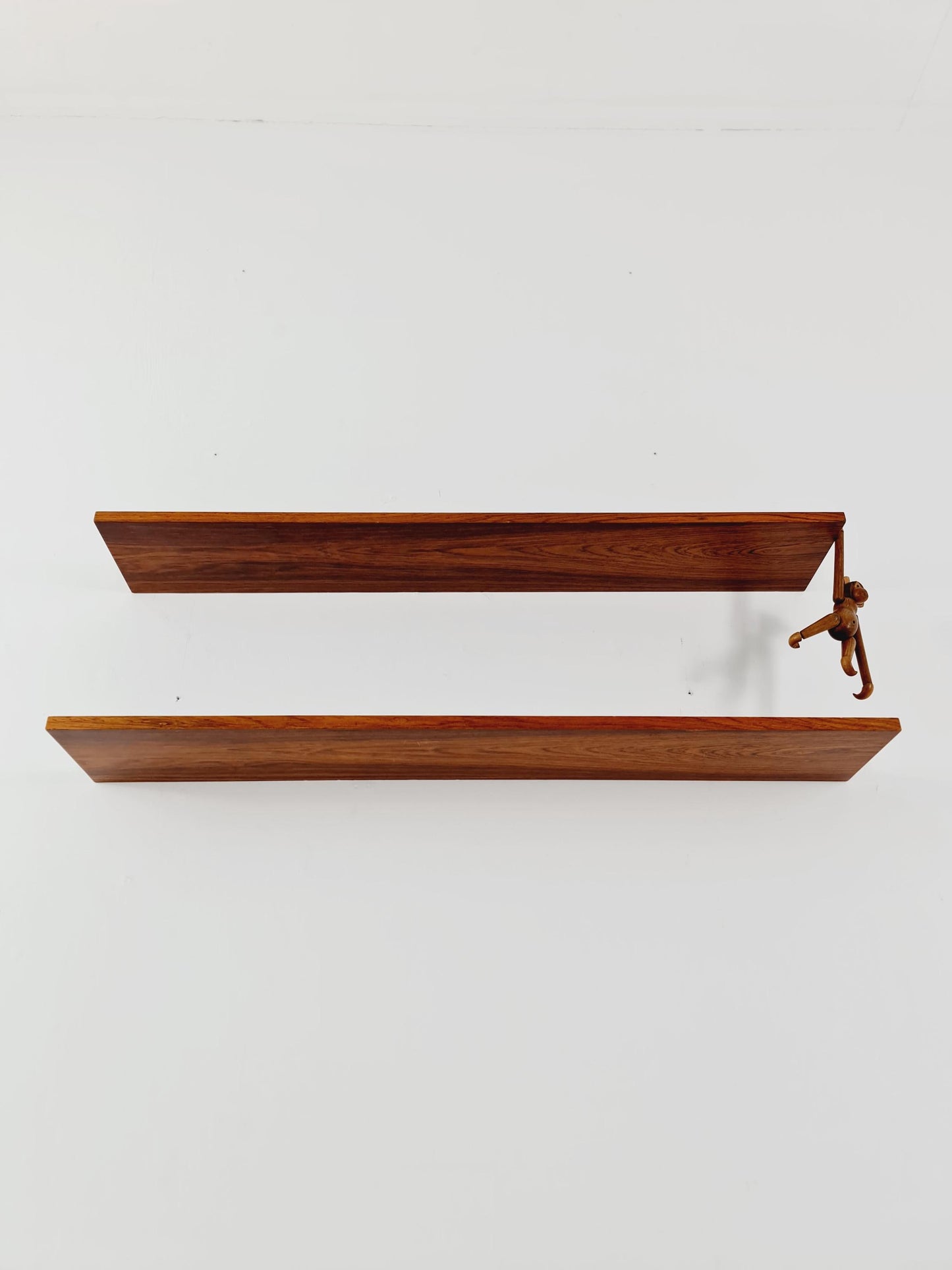 Pair of Big Danish Rose wood floating hanging shelf, 1960s