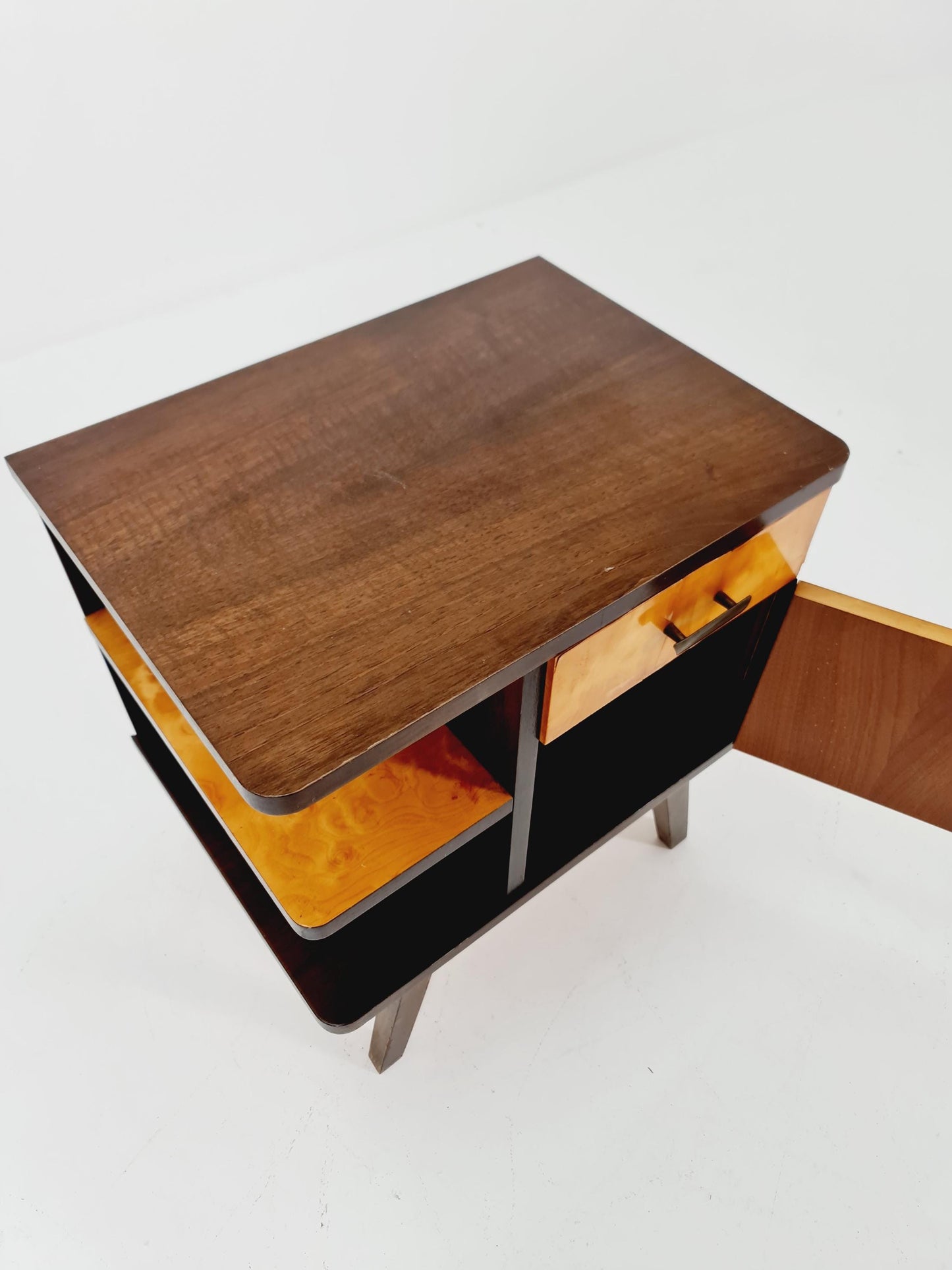 German Mid century beech & Walnut nightstand/ bedside table BY WK Möbel , 1960s