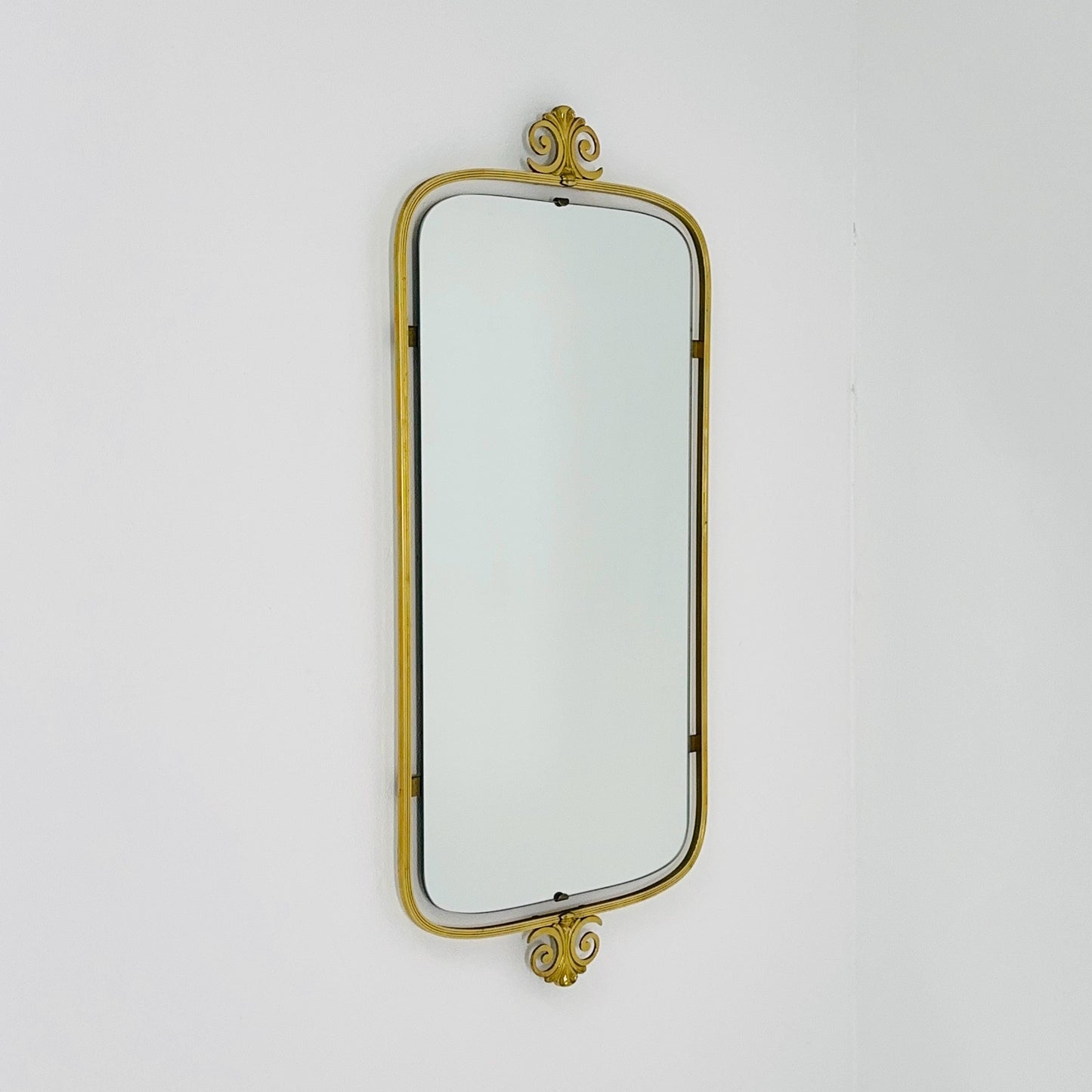 mid-century brass wall mirror with braided hanging strap from West Spiegel, Germany, 1960s