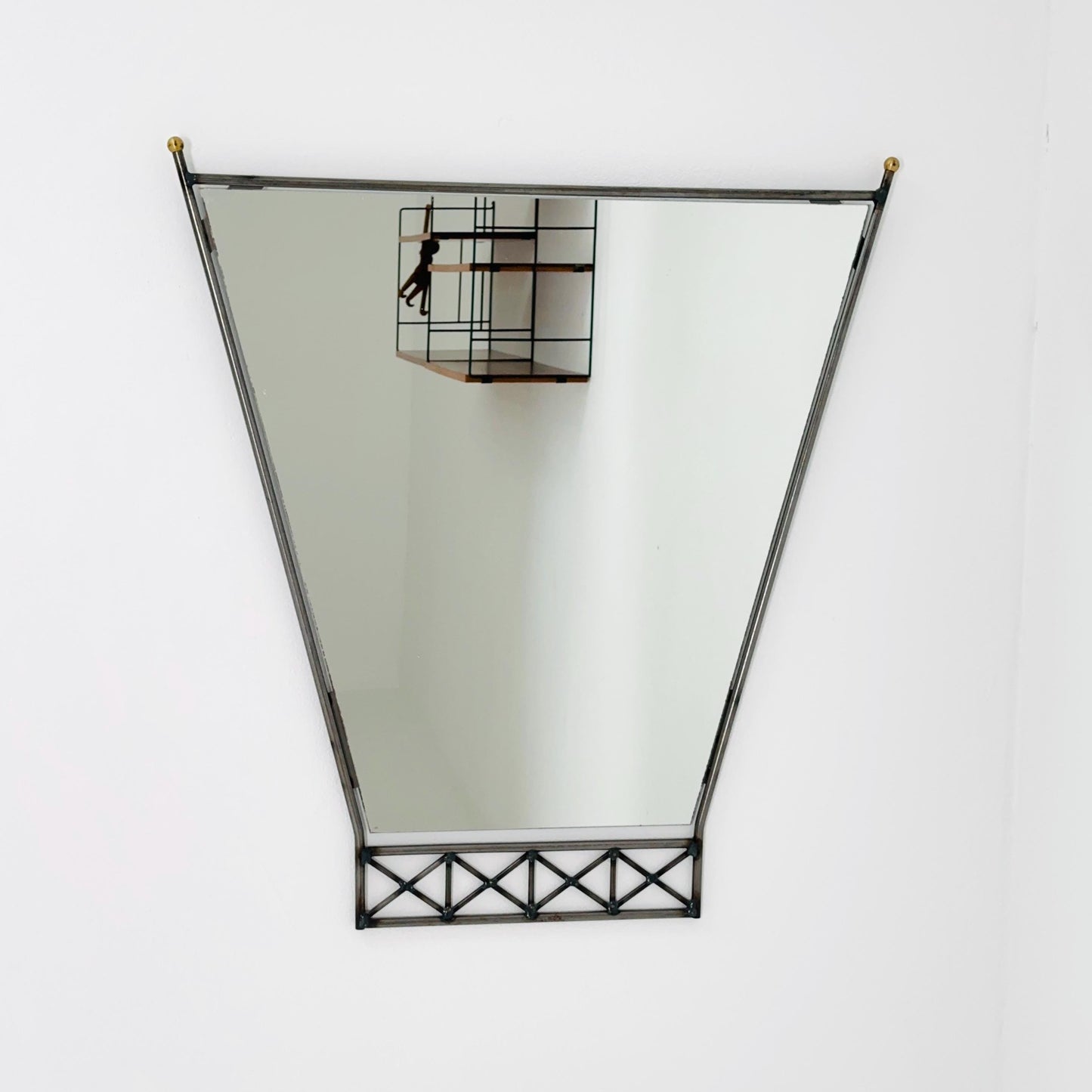 Mid century Italian Metal & Lucite Wall Mirror — Mid Century Vintage Iron Frame — Geometric Design 1980s