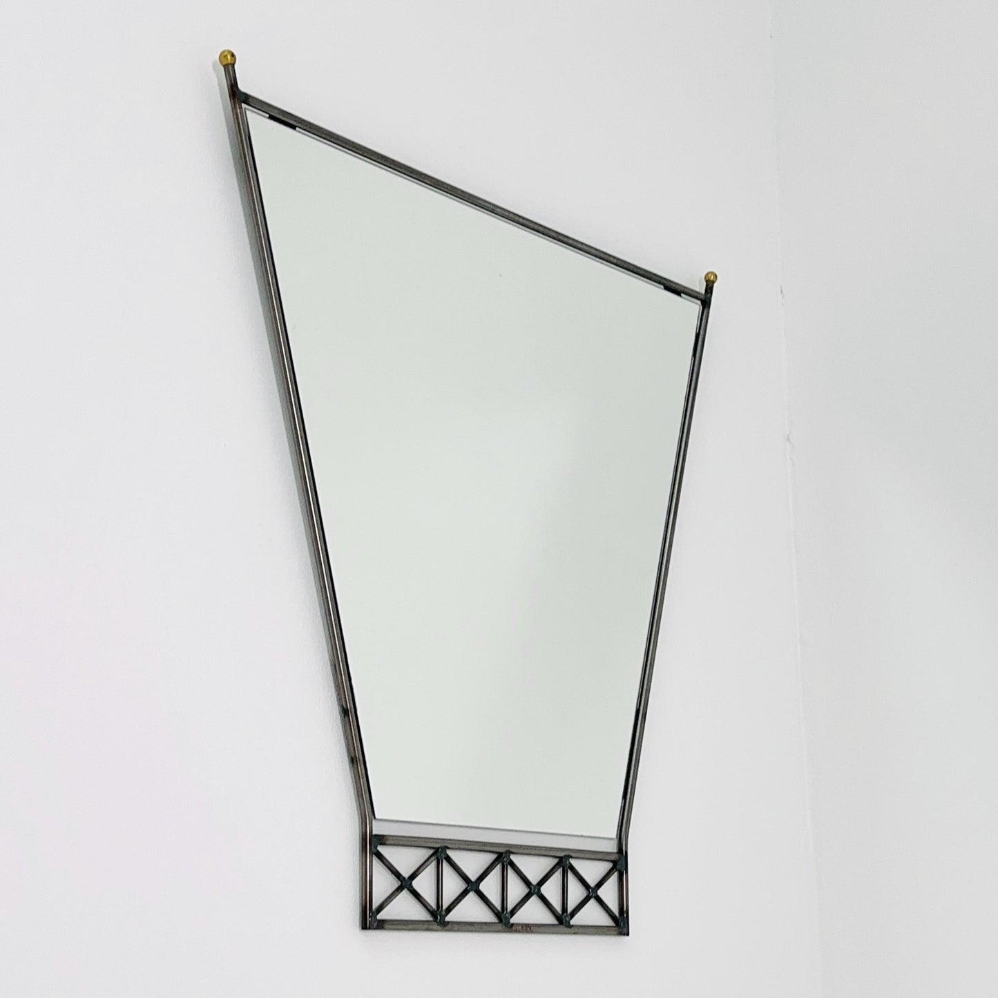 Mid century Italian Metal & Lucite Wall Mirror — Mid Century Vintage Iron Frame — Geometric Design 1980s