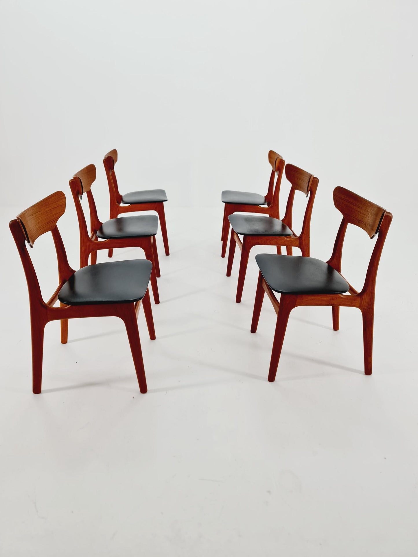 Mid Century Dansih Teak and Leather chair by schiønning & Elgaard ,1960s Set of 6