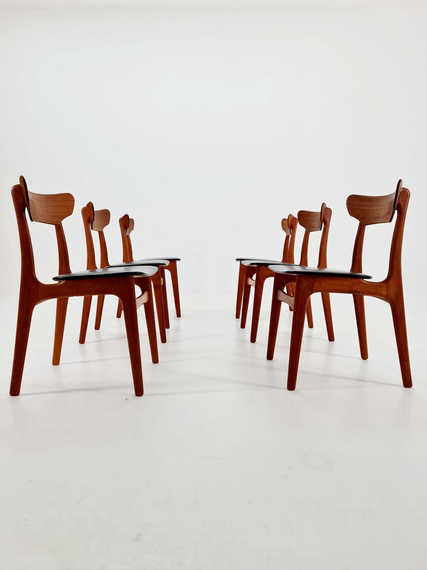 Mid Century Dansih Teak and Leather chair by schiønning & Elgaard ,1960s Set of 6