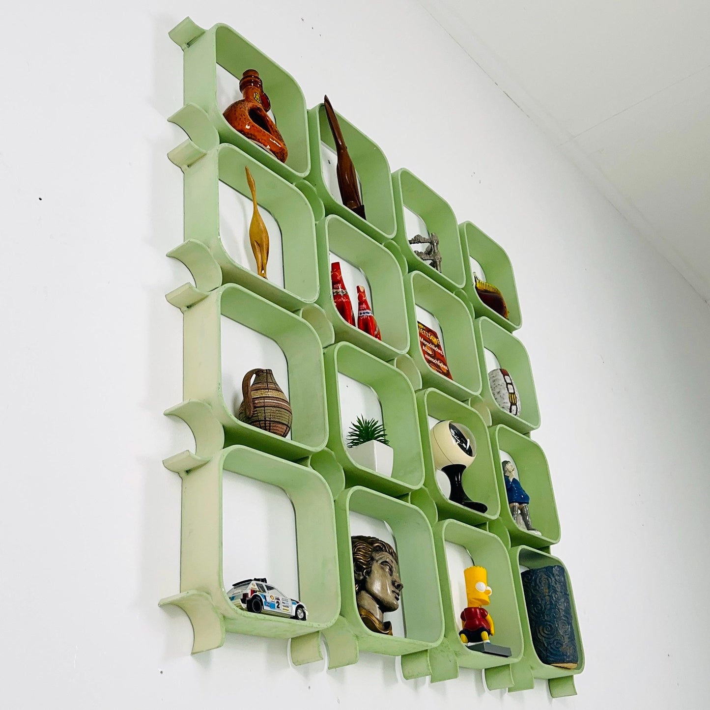 Set of 2 Mid-Century Modular Wall Panels in Mint Green, ABS Plastic, Switzerland 1980s