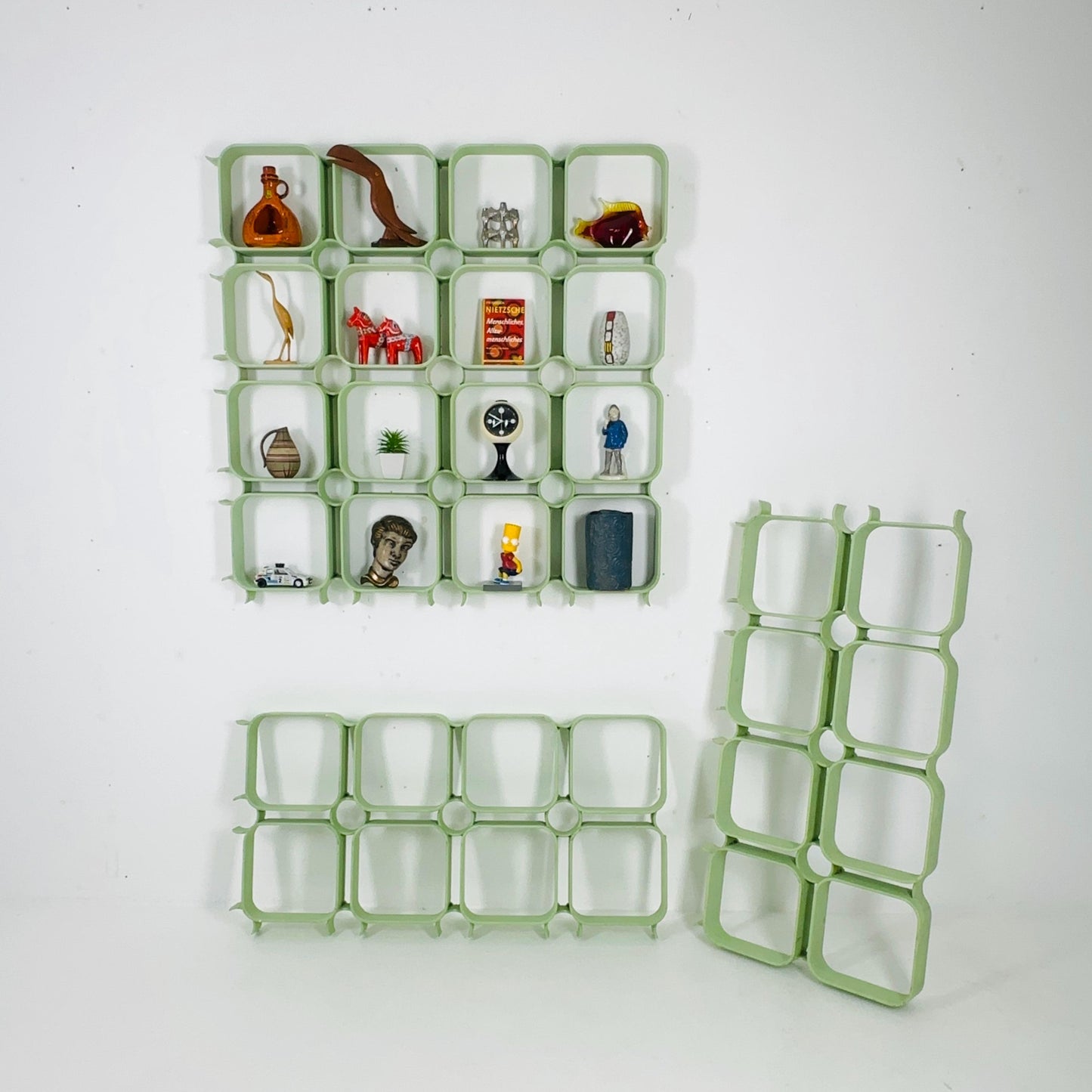 Set of 2 Mid-Century Modular Wall Panels in Mint Green, ABS Plastic, Switzerland 1980s