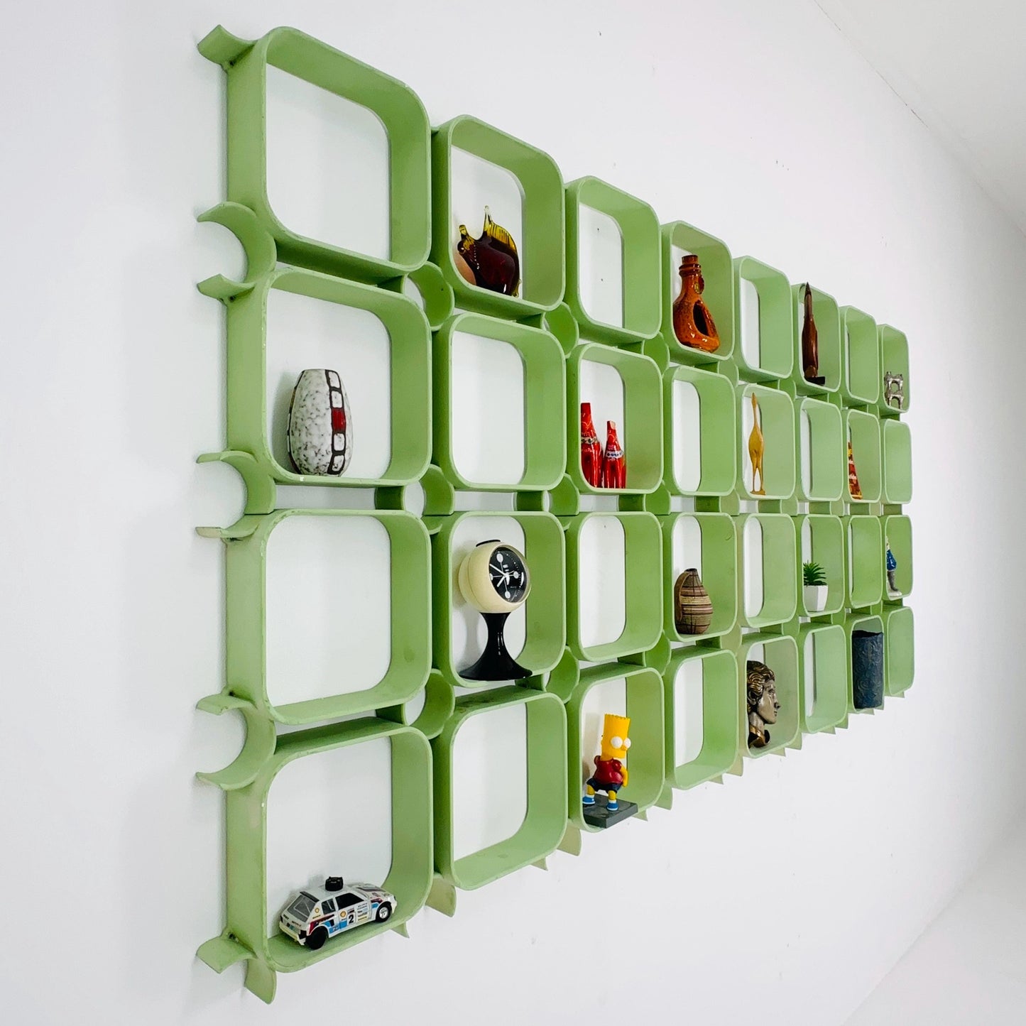 Set of 4 Mid-Century Modular Wall Panels in Mint Green, ABS Plastic, Switzerland 1980s