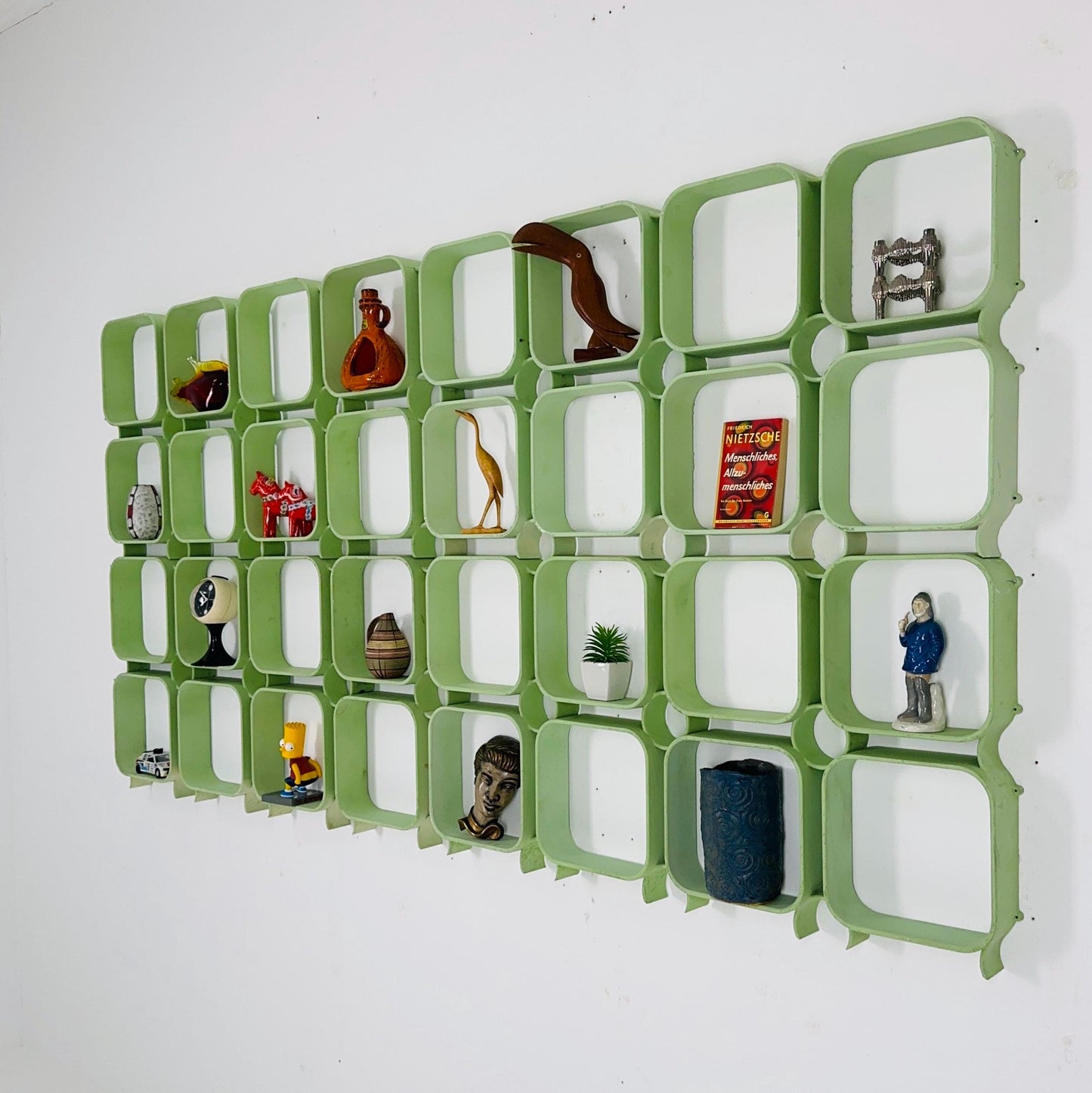 Set of 4 Mid-Century Modular Wall Panels in Mint Green, ABS Plastic, Switzerland 1980s