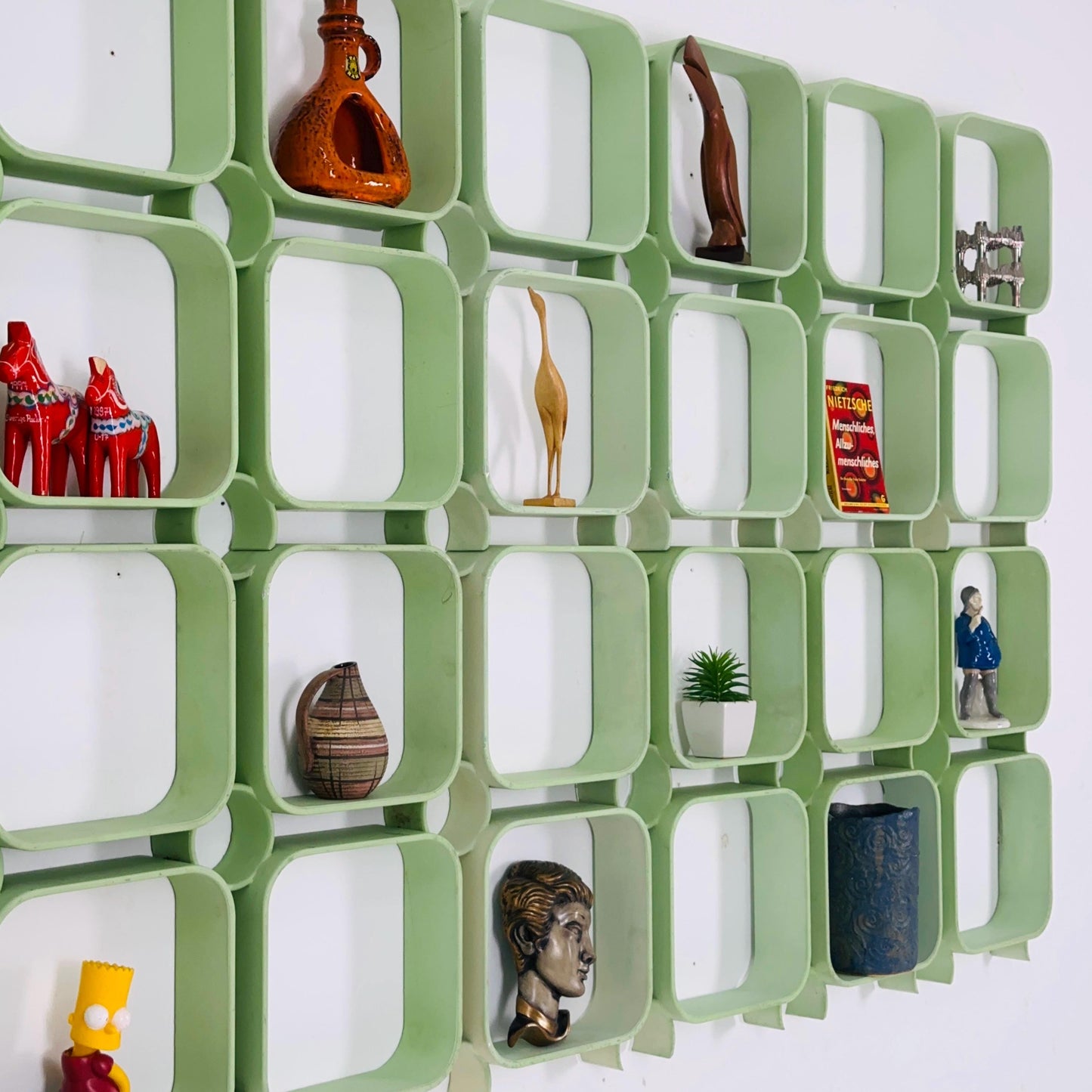 Set of 4 Mid-Century Modular Wall Panels in Mint Green, ABS Plastic, Switzerland 1980s