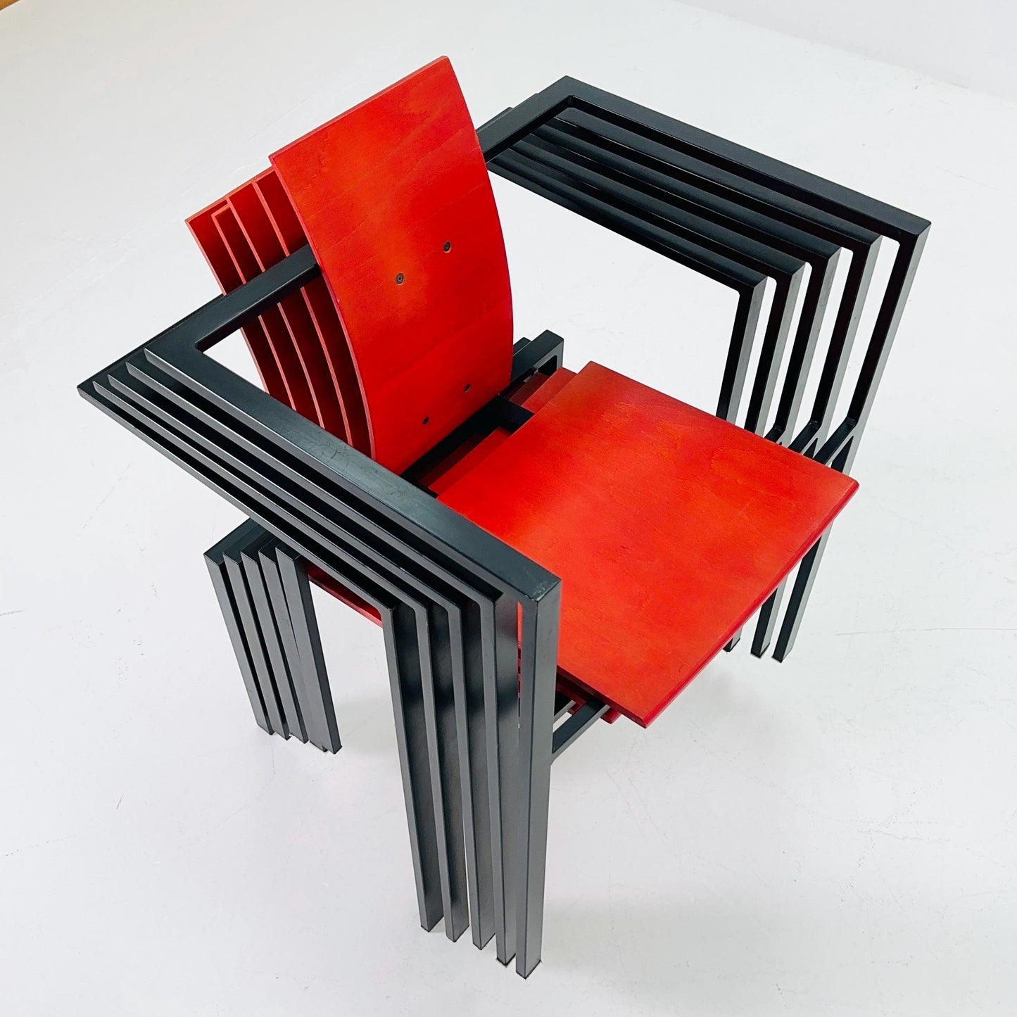 Set of 6 Postmodern Armchairs by Karl Friedrich Förster, Red Plywood & Steel, 1980s Germany