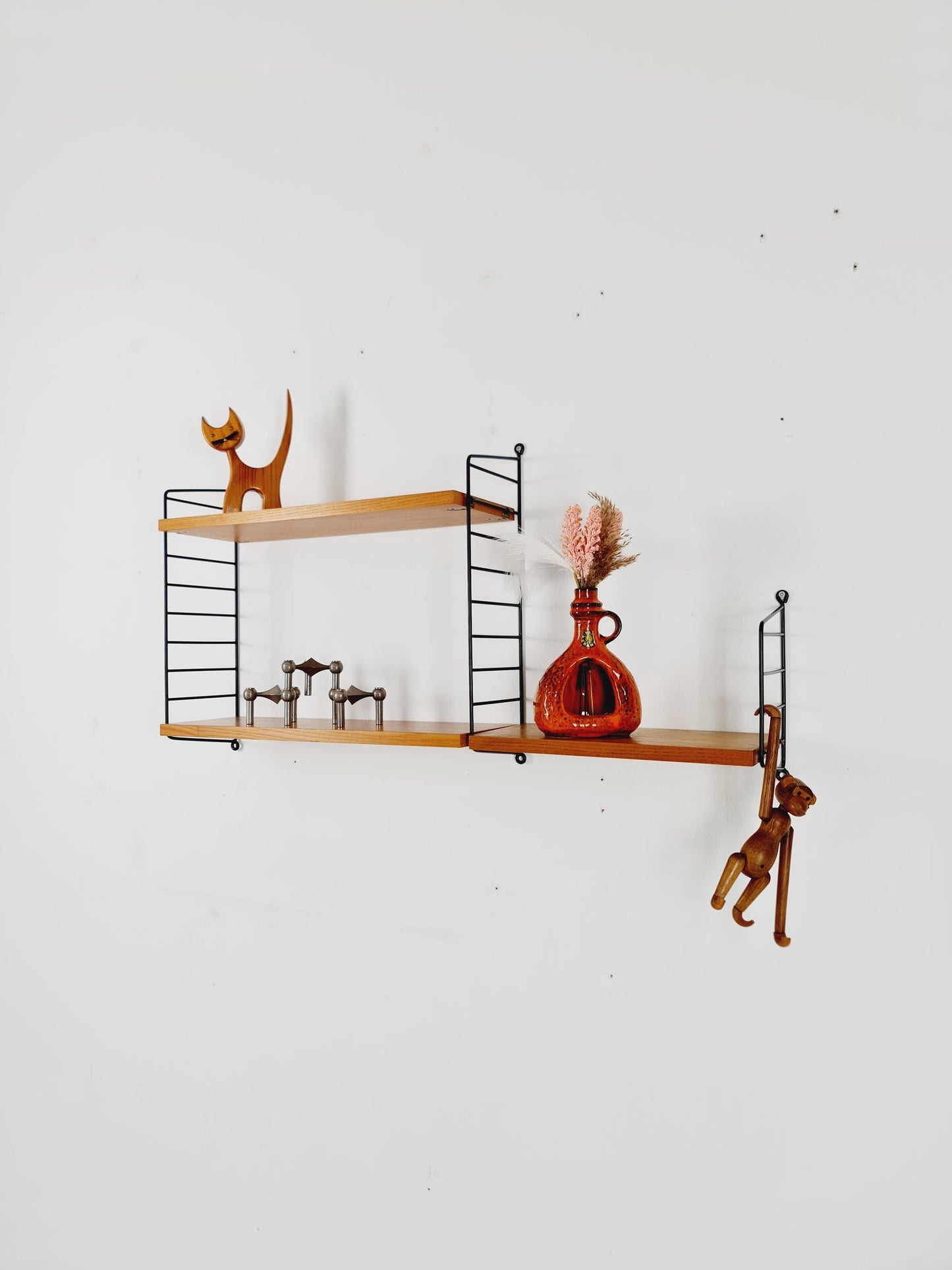 Original MCM Ash shelving system - consists of Black lacquered metal ladders, from string Stockholm 1960s
