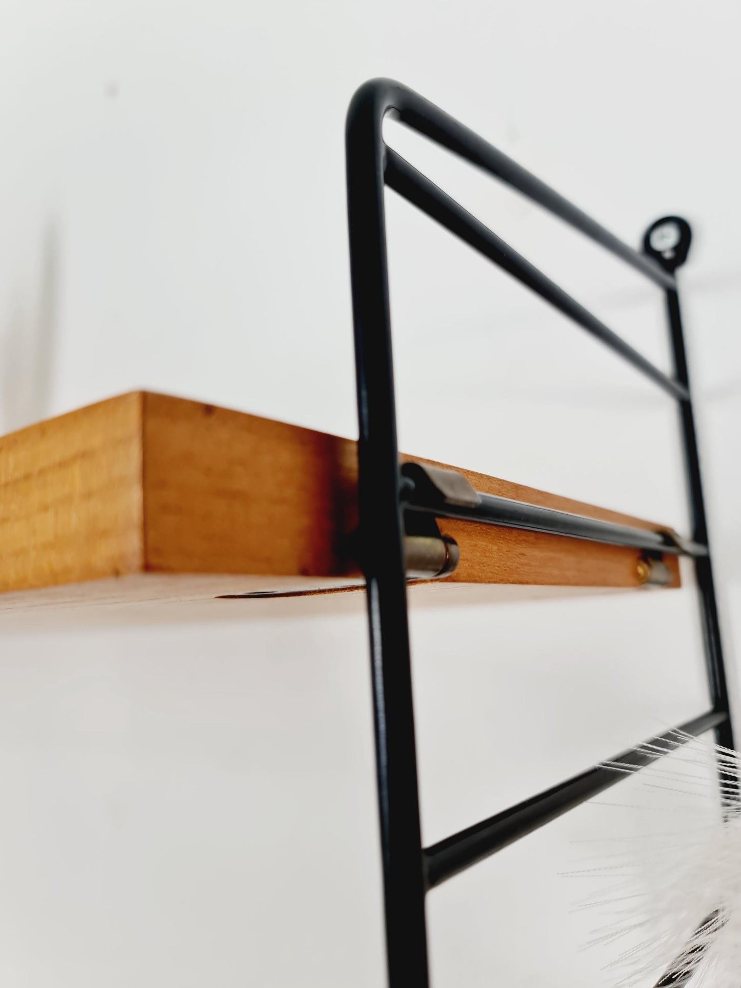 Original MCM Ash shelving system - consists of Black lacquered metal ladders, from string Stockholm 1960s
